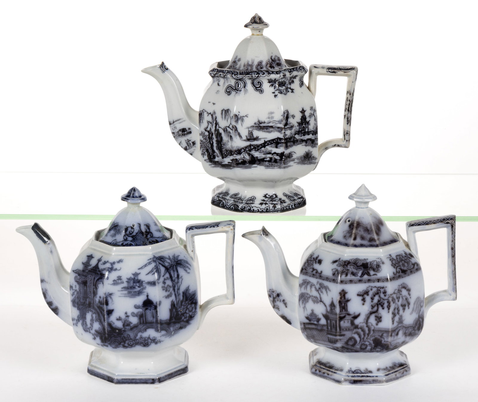 ENGLISH STAFFORDSHIRE FLOW-DECORATED / MULBERRY CHINOISERIE MOTIF IRONSTONE COFFEE POTS, LOT OF (1 of 1)