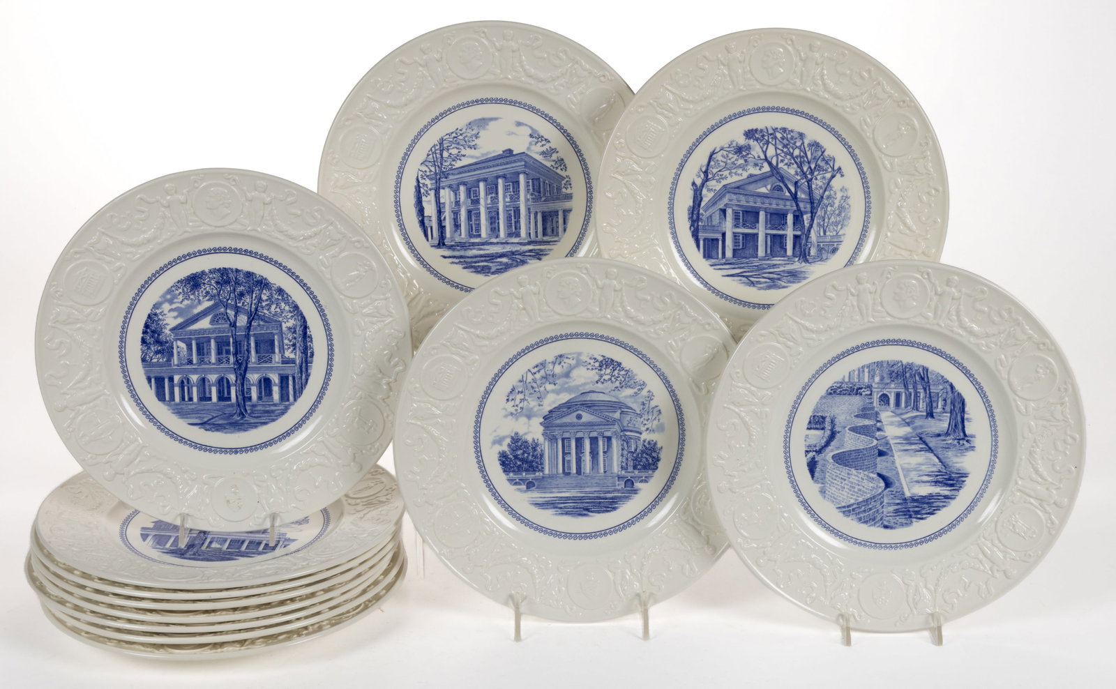 ENGLISH WEDGWOOD UNIVERSITY OF VIRGINIA BI-CENTENNIAL CERAMIC PLATES, LOT OF 12 (1 of 1)