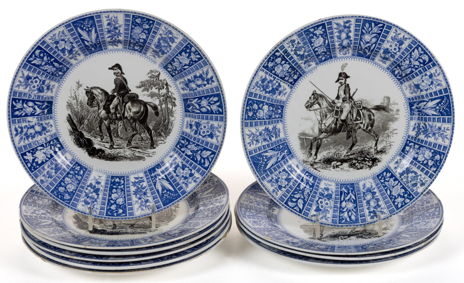 GERMAN VILLEROY & BOCH TRANSFER-PRINTED MILITARY FIGURE PLATES, LOT OF TEN (1 of 1)