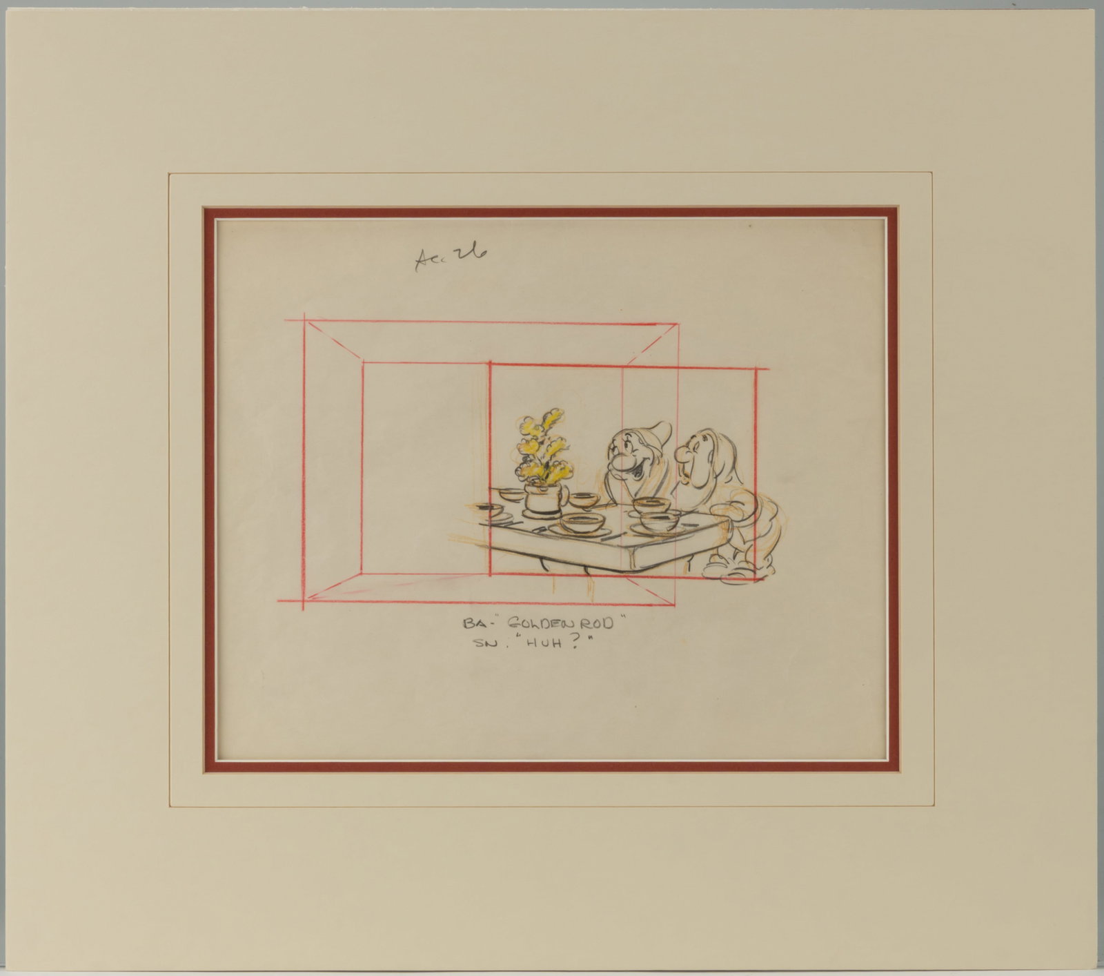 WALT DISNEY BASHFUL AND SNEEZY ORIGINAL PENCIL LAYOUT DRAWING FROM "SNOW WHITE AND THE SEVEN DWARFS" (1 of 2)
