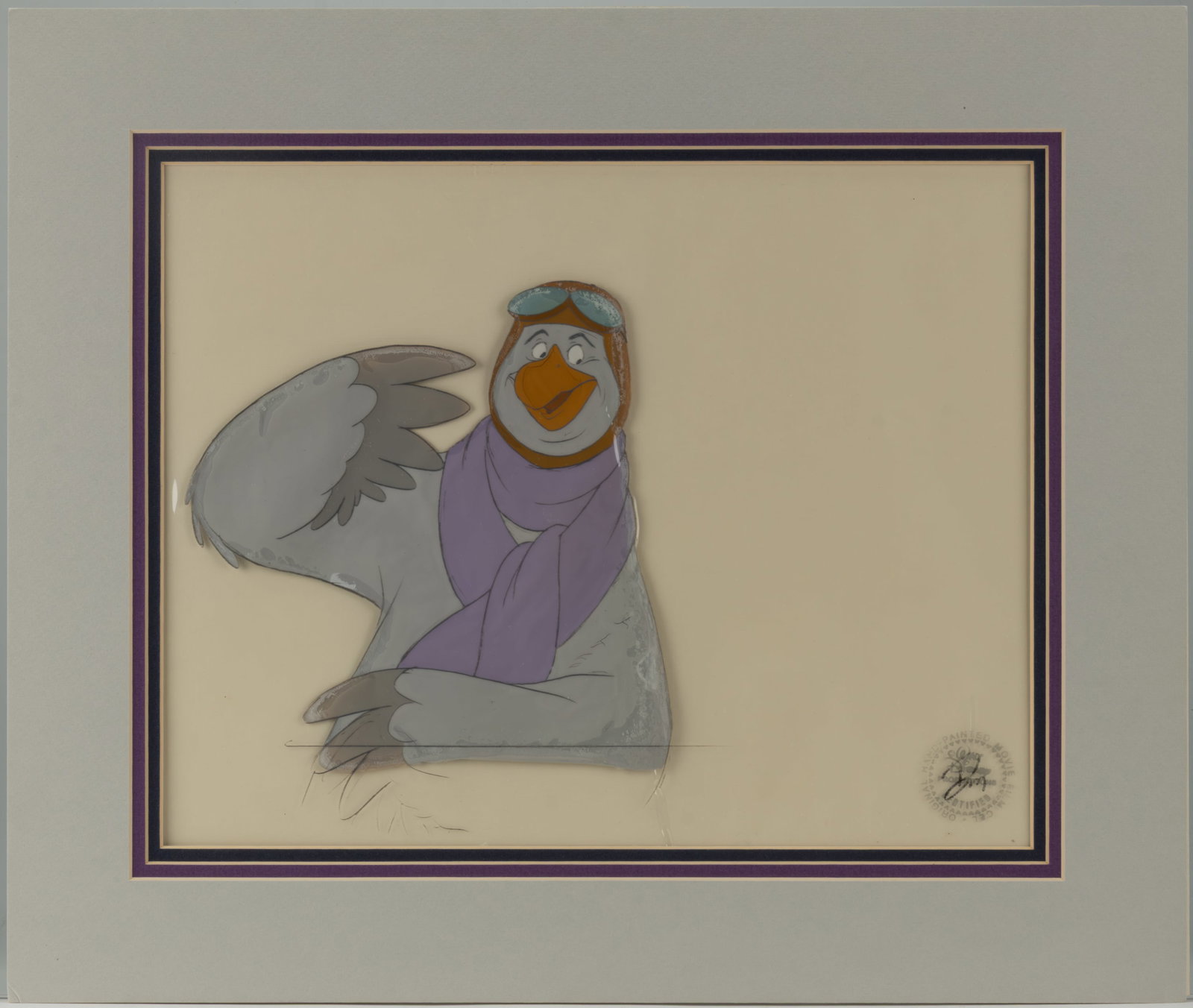 WALT DISNEY ORVILLE ORIGINAL PRODUCTION ANIMATION CEL FROM "THE RESCUERS" (1977): WALT DISNEY ORVILLE ORIGINAL PRODUCTION ANIMATION CEL FROM "THE RESCUERS" (1977), original production animation cel painting of Orville from the film "The Rescuers" by Walt Di