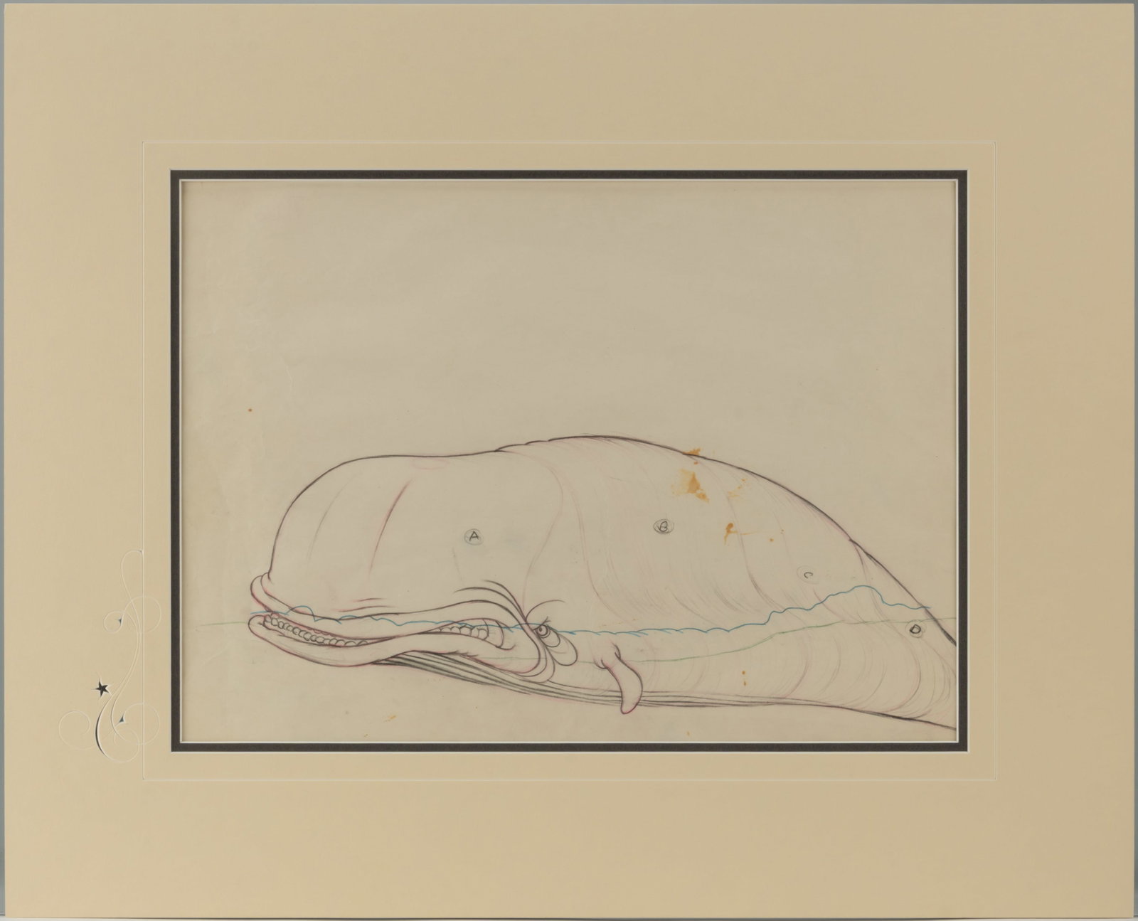 WALT DISNEY MONSTRO THE WHALE ORIGINAL PENCIL ANIMATION FROM PINOCCHIO (1940) (1 of 2)