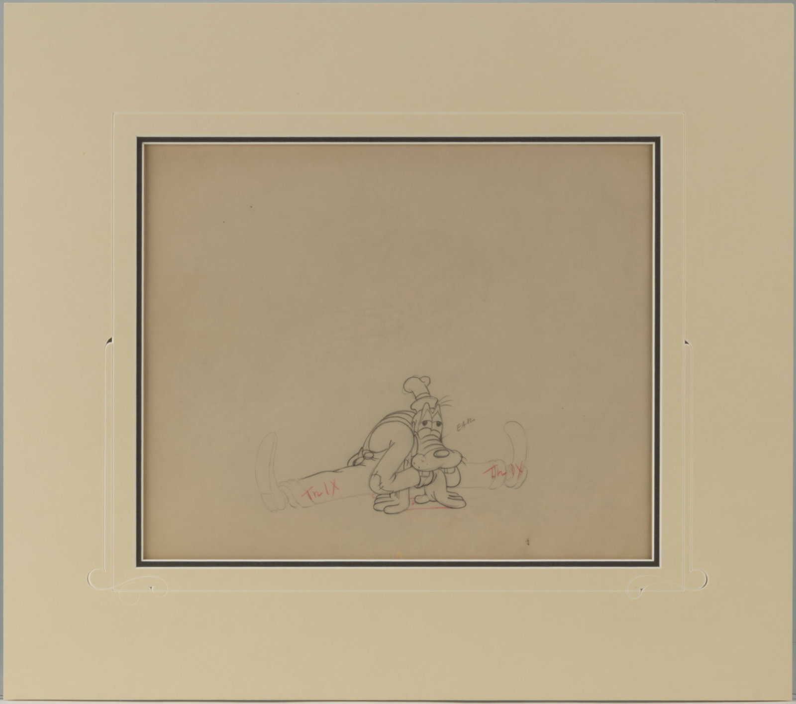 WALT DISNEY GOOFY ORIGINAL PENCIL ANIMATION DRAWING FROM "CLOCK CLEANERS" (1937) (1 of 2)
