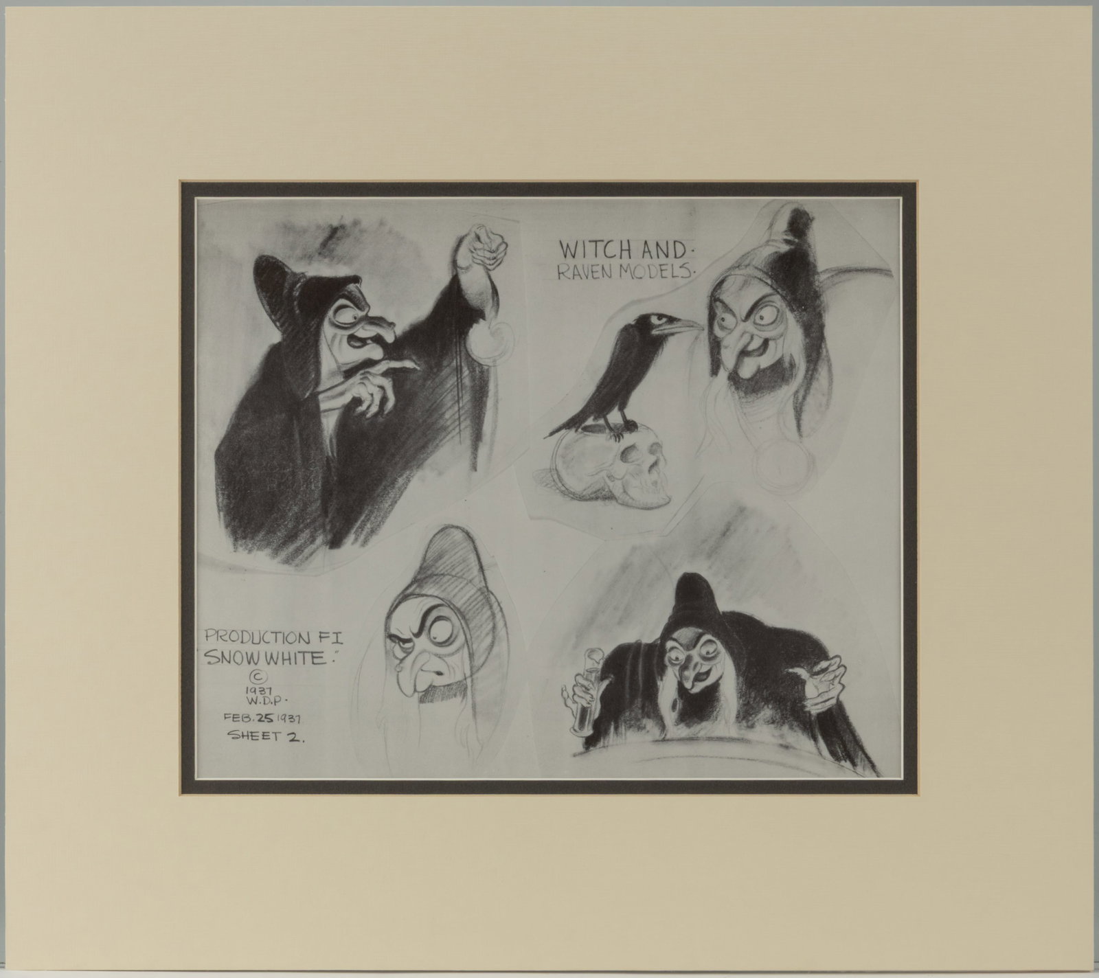 WALT DISNEY THE WITCH AND RAVEN ORIGINAL MODEL SHEET FROM "SNOW WHITE AND THE SEVEN DWARFS" (1937) (1 of 2)