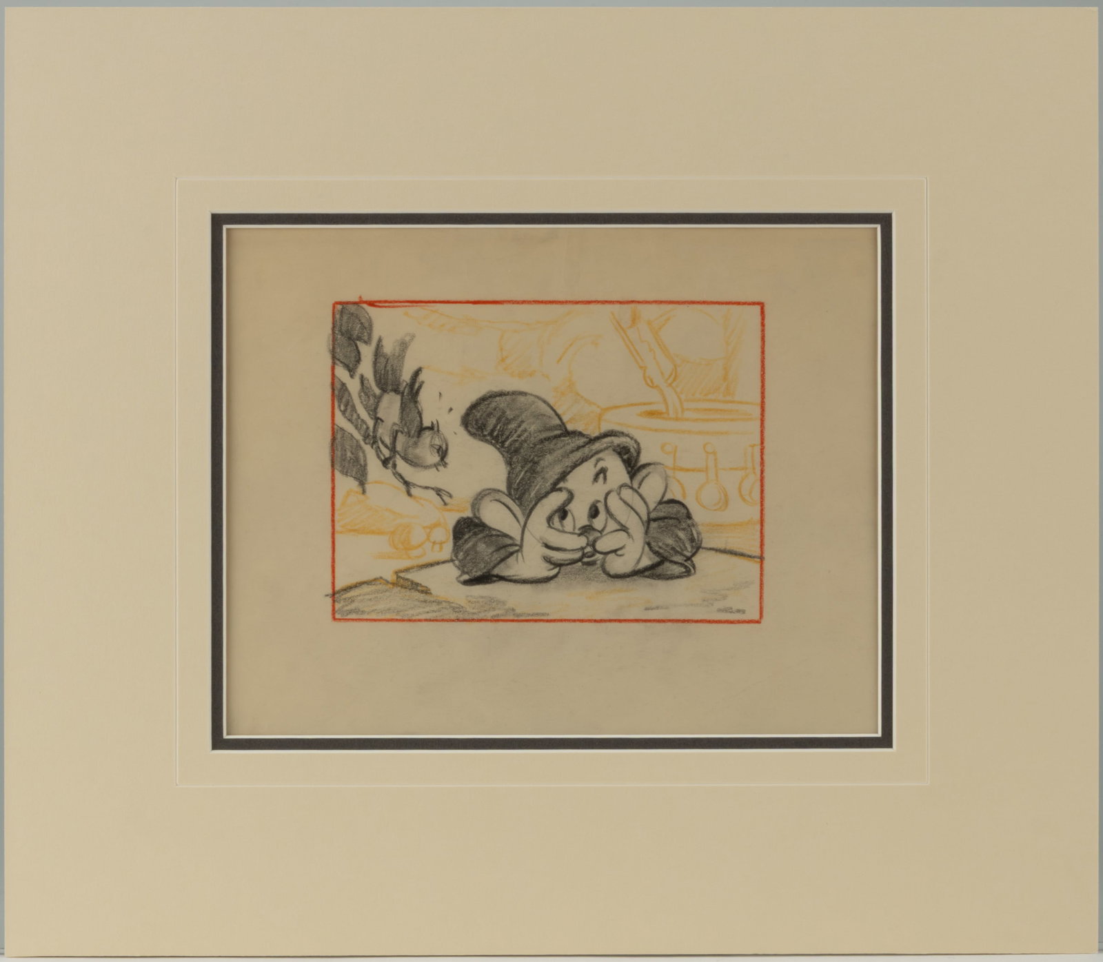 WALT DISNEY DOPEY ORIGINAL PENCIL STORYBOARD DRAWING FROM "SNOW WHITE AND THE SEVEN DWARFS" (1937) (1 of 2)