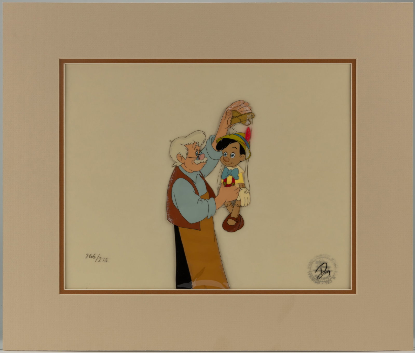 WALT DISNEY GEPPETTO AND PINOCCHIO ORIGINAL ANIMATION CEL FROM "PINOCCHIO" COMMEMORATIVE RELEASE (1 of 2)