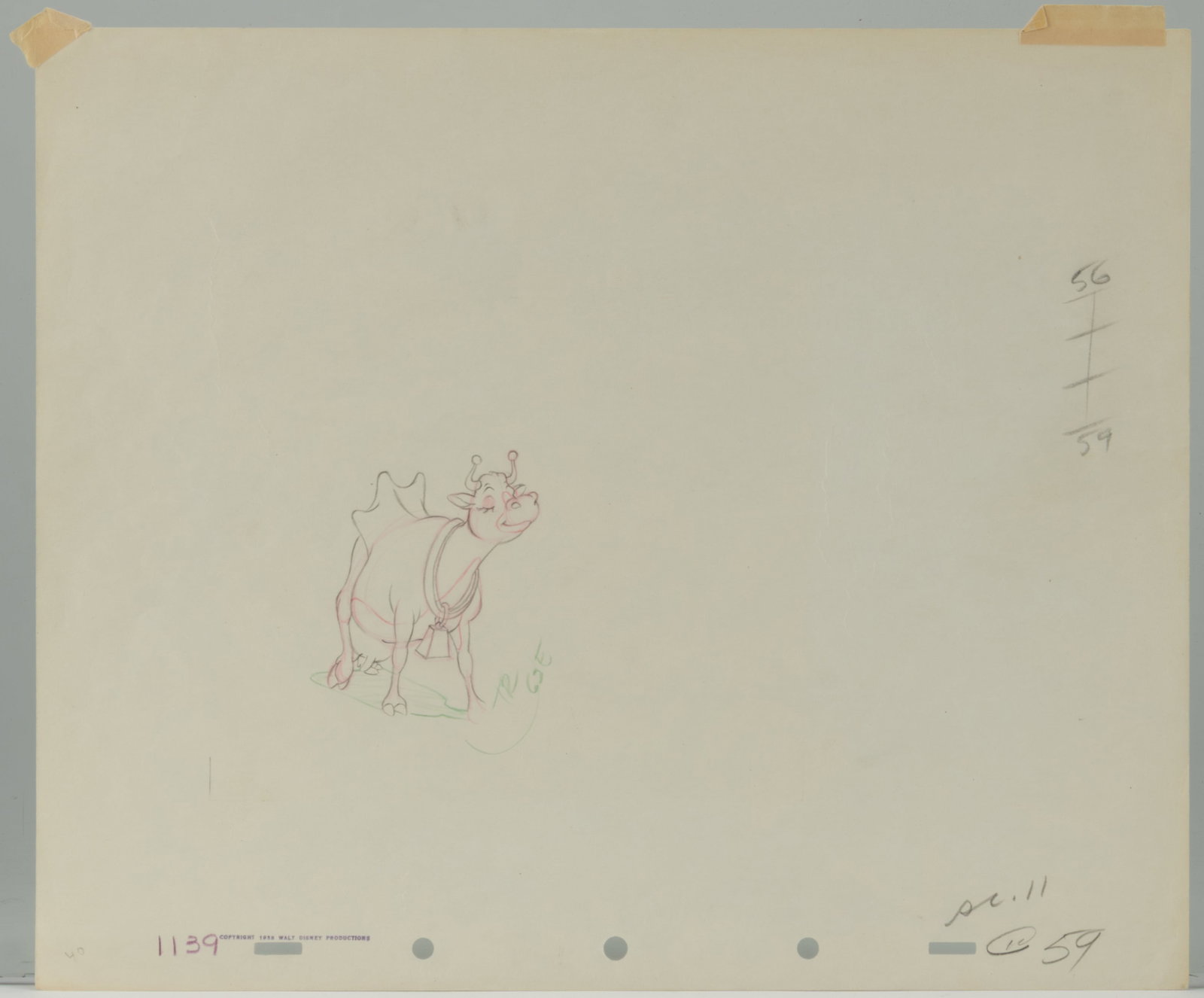 WALT DISNEY COW ORIGINAL PENCIL ANIMATION DRAWING FROM "FERDINAND THE BULL" (1939) (1 of 2)