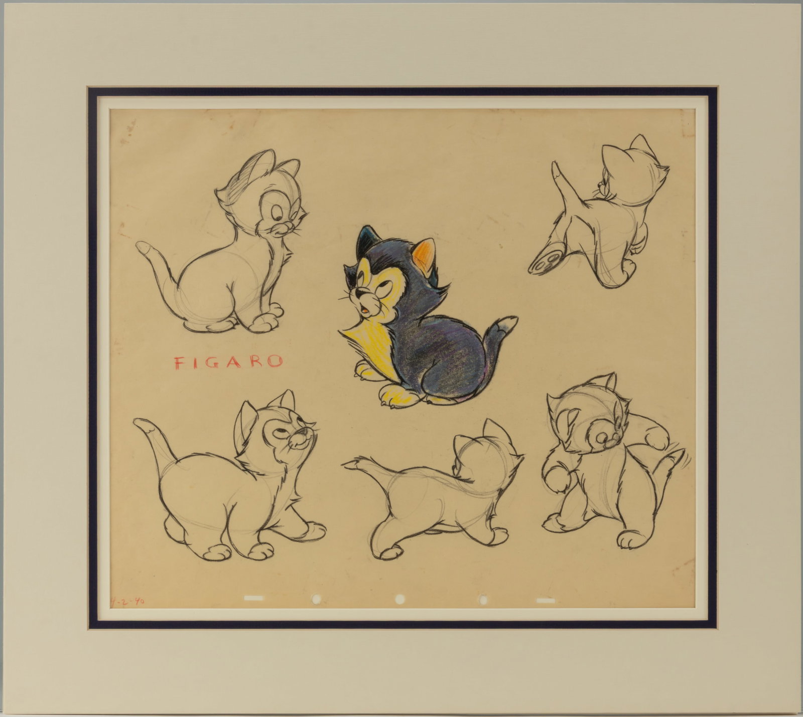 WALT DISNEY FIGARO ORIGINAL COLOR MODEL SHEET FROM "PINOCCHIO" (1940) (1 of 2)