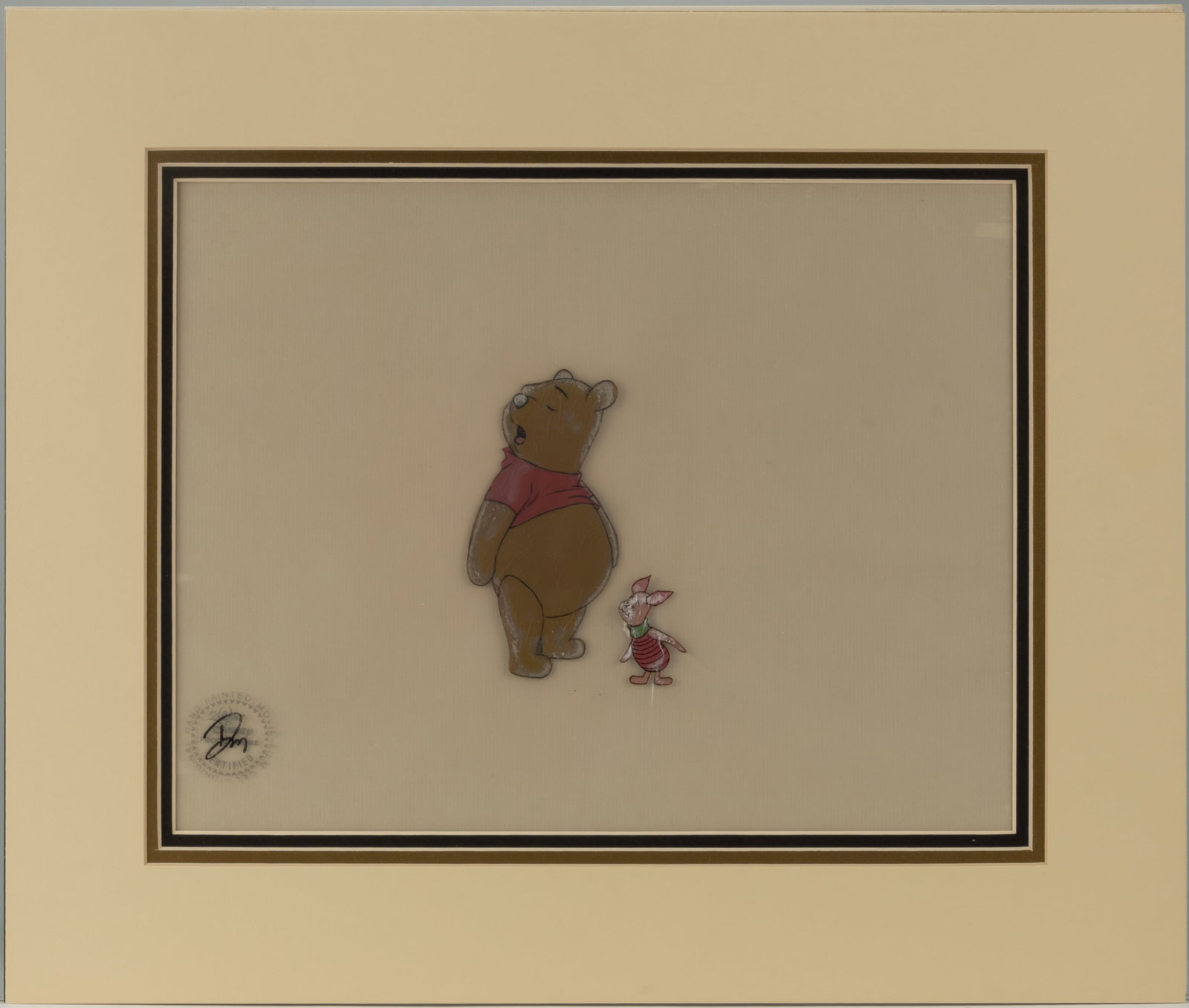 WALT DISNEY WINNIE AND PIGLET ORIGINAL PRODUCTION ANIMATION CEL PAINTINGS FROM "THE MANY ADVENTURES: WALT DISNEY WINNIE AND PIGLET ORIGINAL PRODUCTION ANIMATION CEL PAINTINGS FROM "THE MANY ADVENTURES OF WINNIE THE POOH" (1977), original production cel painting of Winnie and Pigle