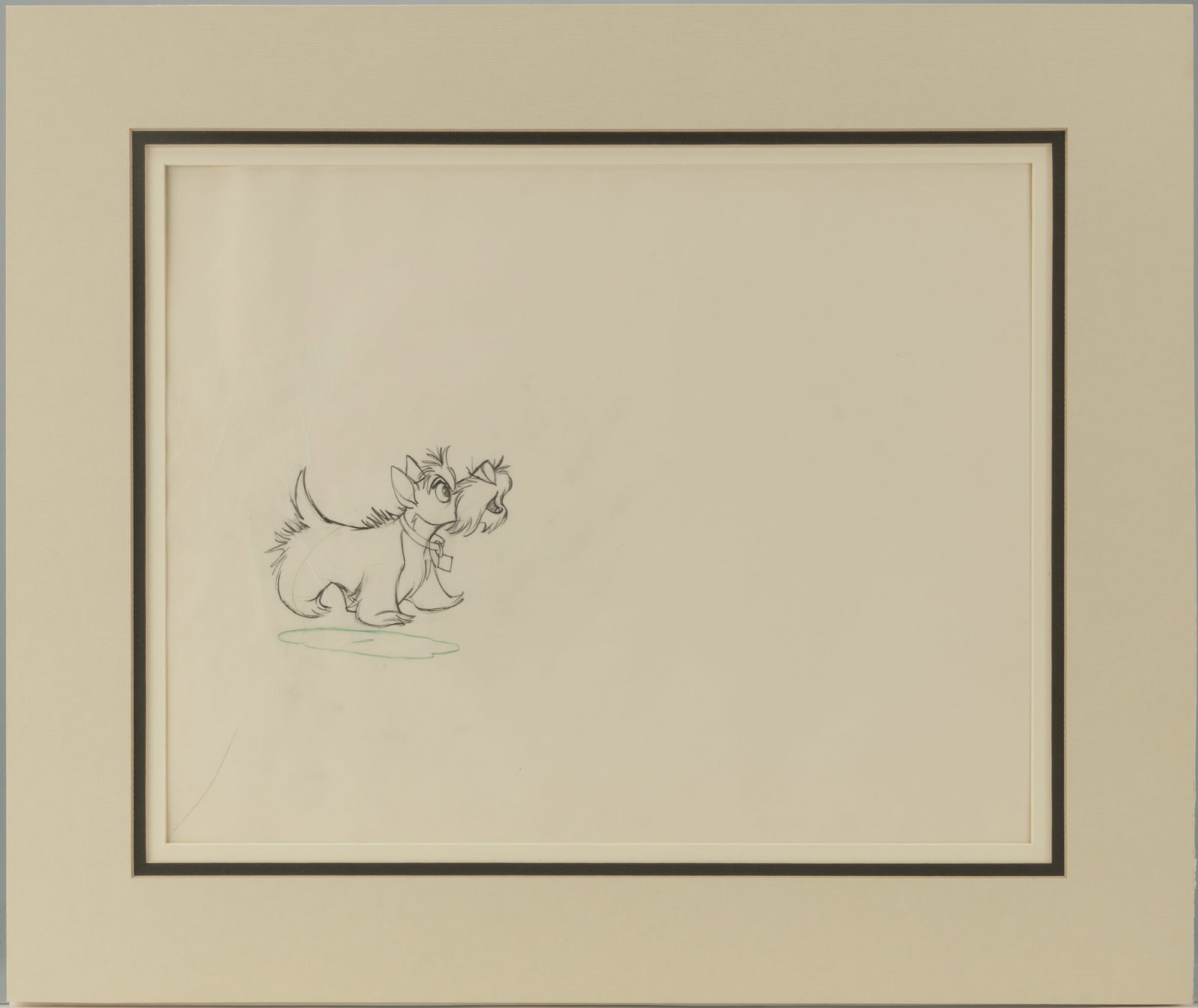 WALT DISNEY SCOTTY ORIGINAL PENCIL ANIMATION DRAWING FROM "LADY AND THE TRAMP" (1955): WALT DISNEY SCOTTY ORIGINAL PENCIL ANIMATION DRAWING FROM "LADY AND THE TRAMP" (1955), original pencil animation of Scotty from the film "Lady and the Tramp" by Walt Disney Studios