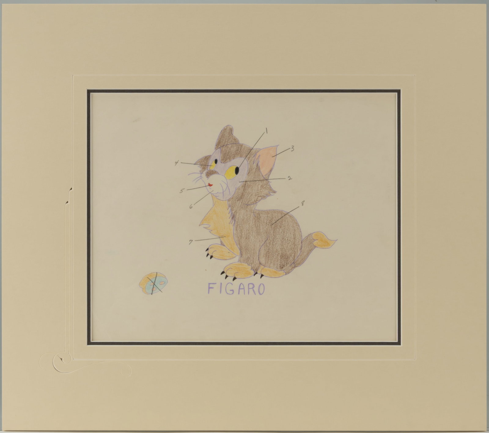 WALT DISNEY FIGARO ORIGINAL COLOR MODEL SHEET FROM "PINOCCHIO" (1940) (1 of 2)