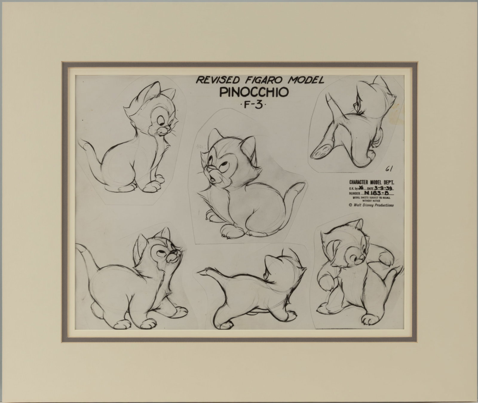 WALT DISNEY FIGARO ORIGINAL CHARACTER MODEL SHEET FROM "PINOCCHIO" (1940) (1 of 2)
