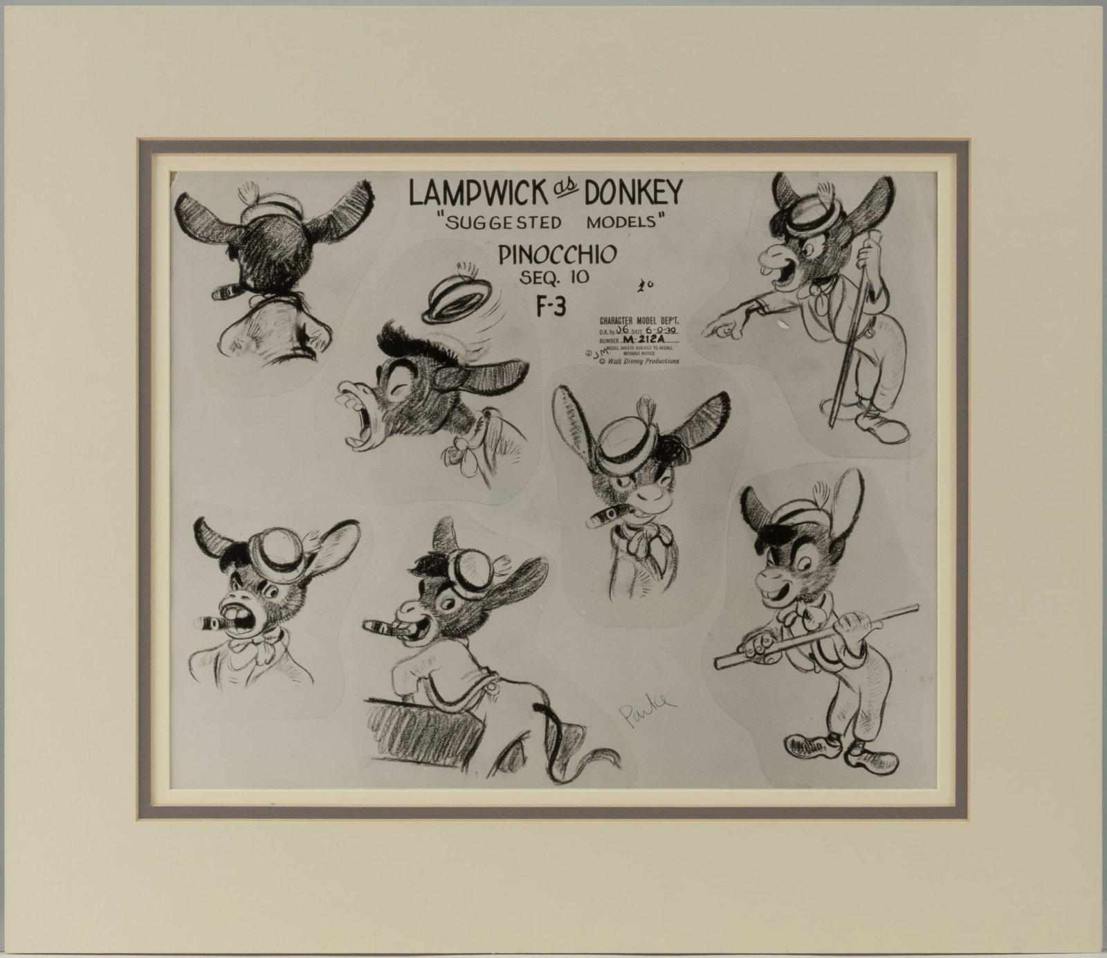 WALT DISNEY LAMPWICK ORIGINAL MODEL SHEET FROM "PINOCCHIO" (1938) (1 of 2)