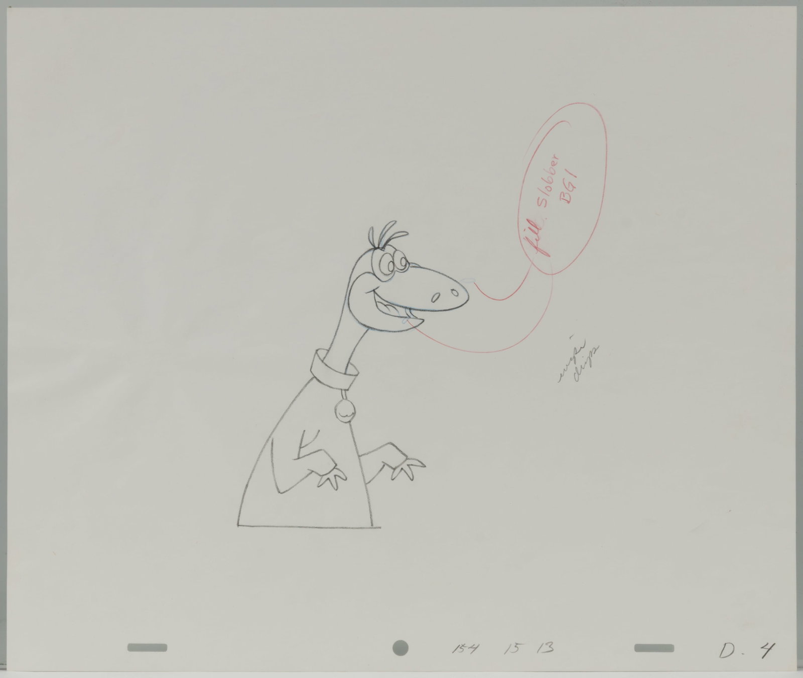 HANNA-BARBERA DINO ORIGINAL PENCIL ANIMATION DRAWING FROM "THE FLINTSTONES" (CIRCA 1965) (1 of 2)