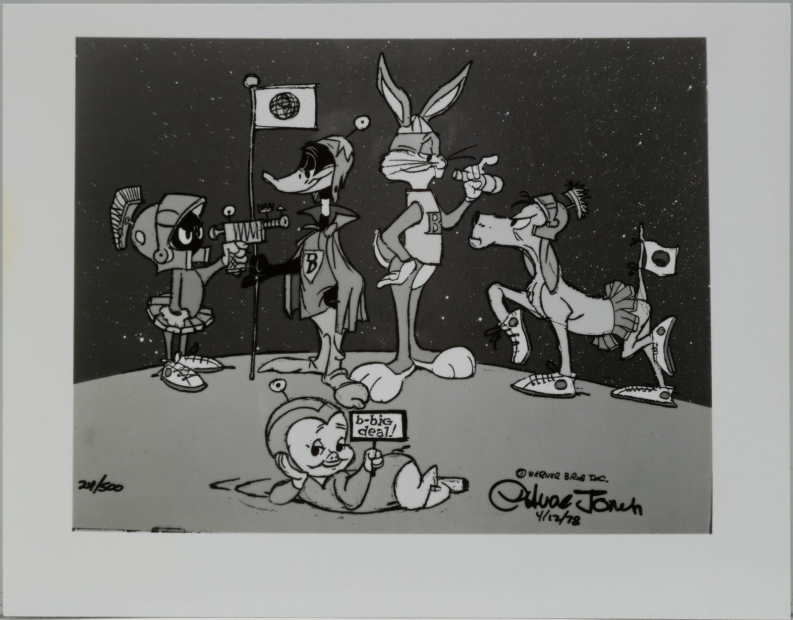 CHUCK JONES BLACK AND WHITE PHOTO OF ANIMATION CEL FROM "DUCK DODGERS", 1978 (1 of 1)