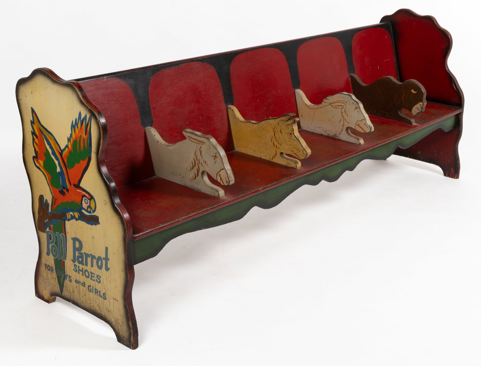 RARE POLL PARROT PAINTED WOODEN ADVERTISING BENCH (1 of 4)
