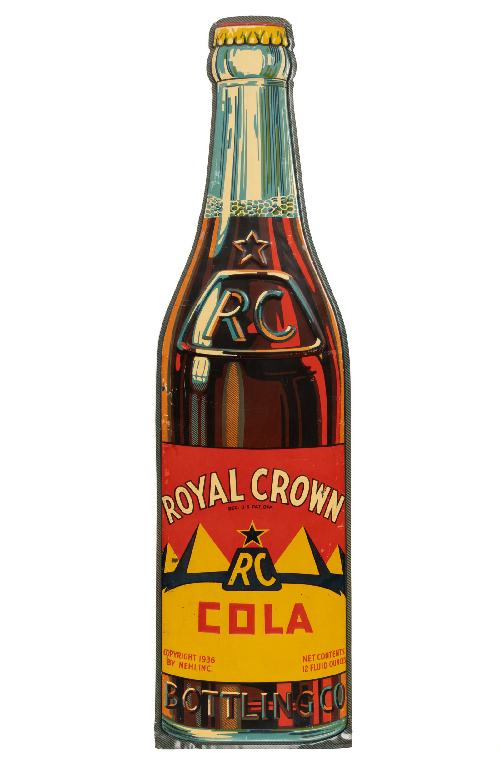 ROYAL CROWN COLA EMBOSSED TIN ADVERTISING BOTTLE SIGN (1 of 2)