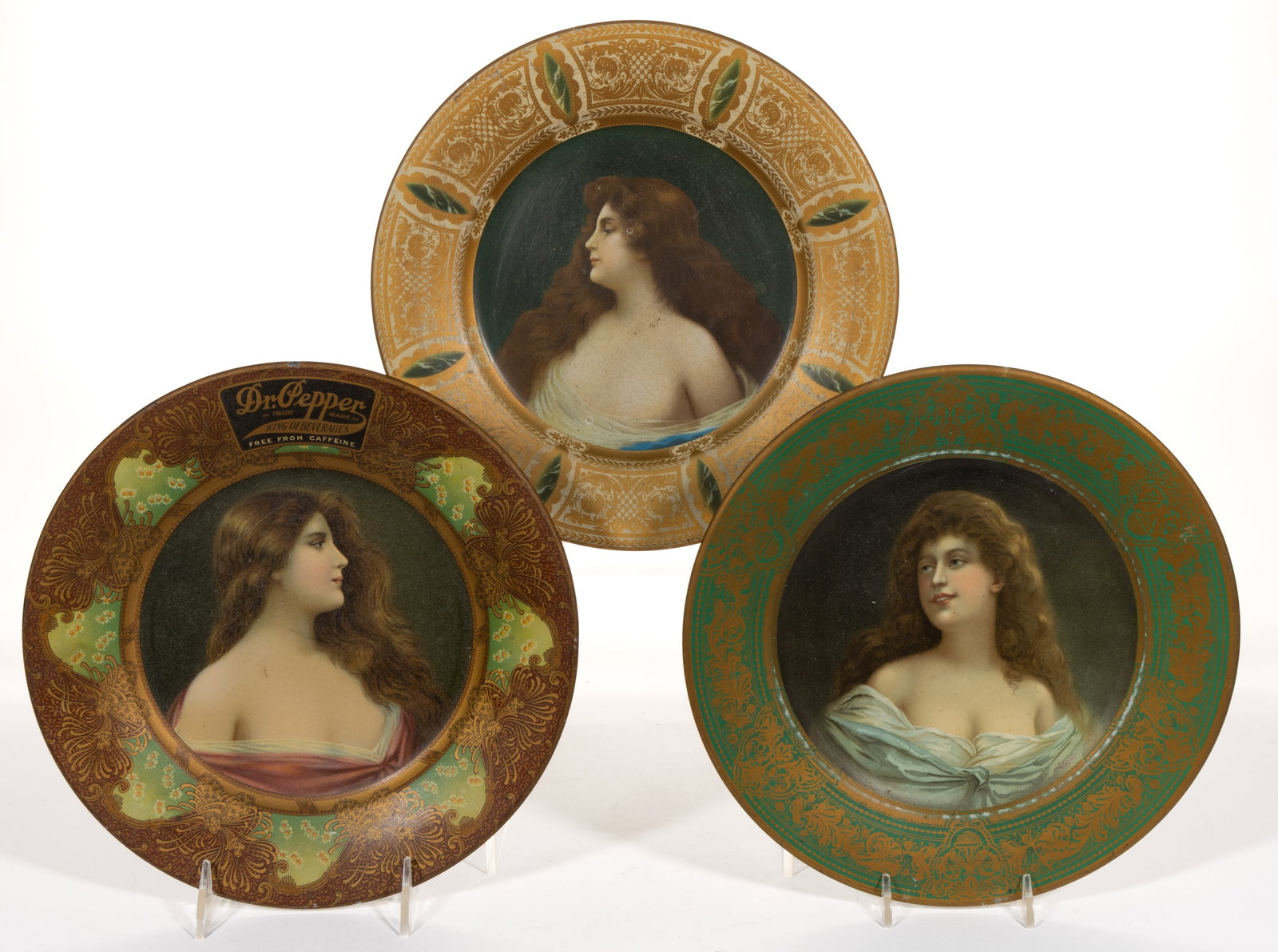 VIENNA ART DR. PEPPER AND OTHER TIN LITHOGRAPHED ADVERTISING PLATES, LOT OF THREE (1 of 2)