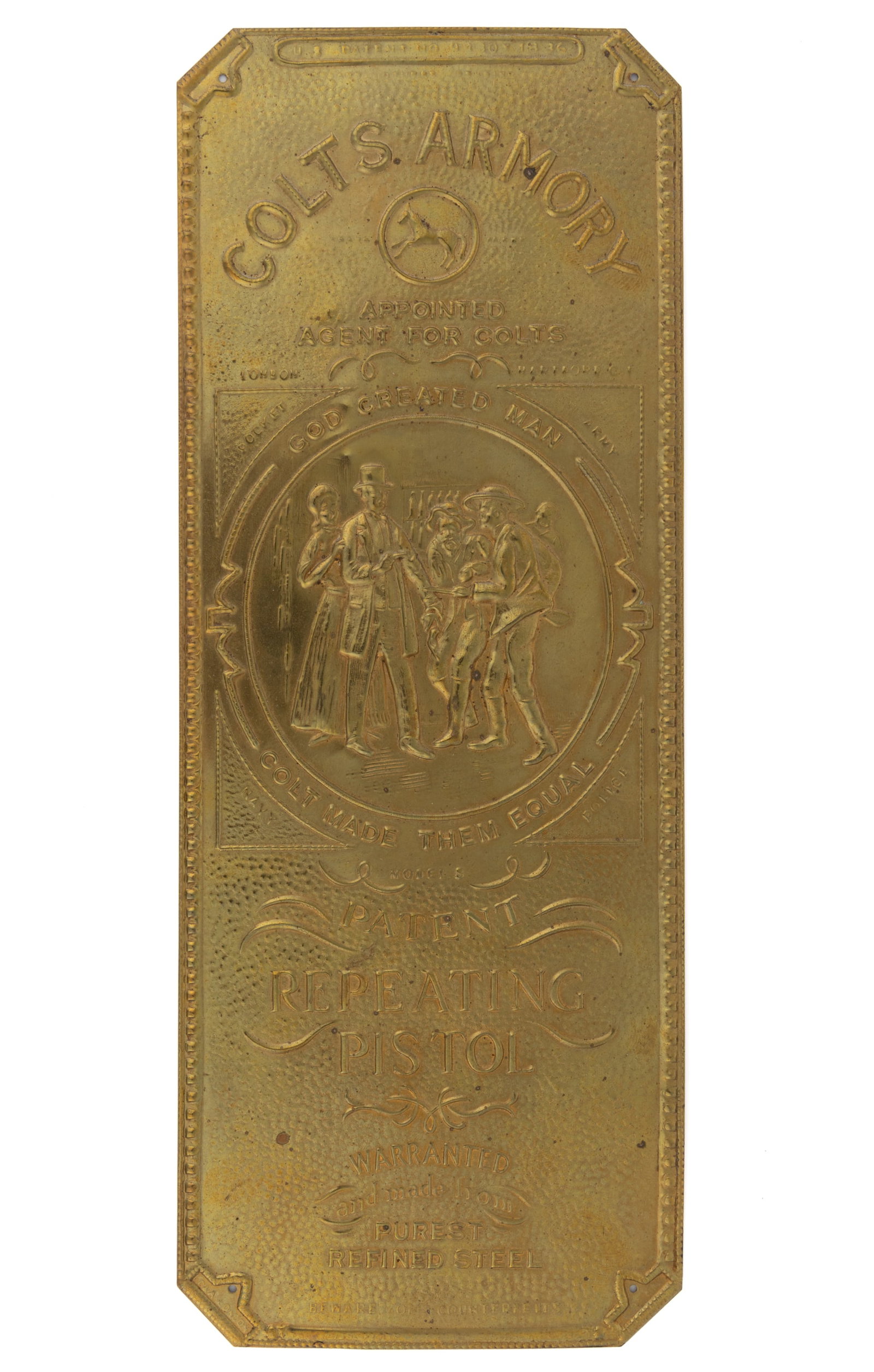 COLTS ARMORY BRASS ADVERTISING DOOR PUSH PLATE (1 of 1)