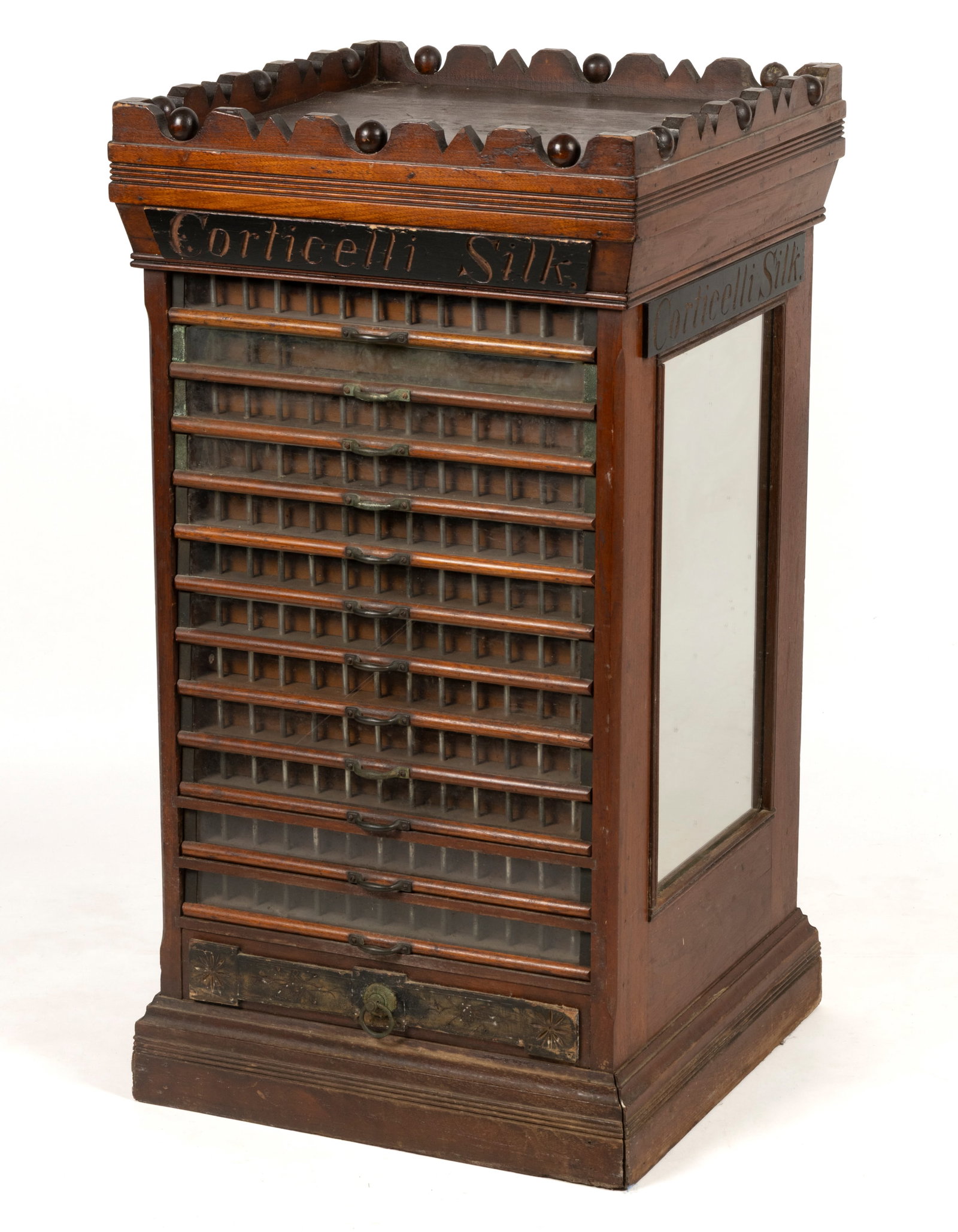 CORTICELLI COUNTER-TOP GENERAL STORE WALNUT ADVERTISING SPOOL CABINET (1 of 5)