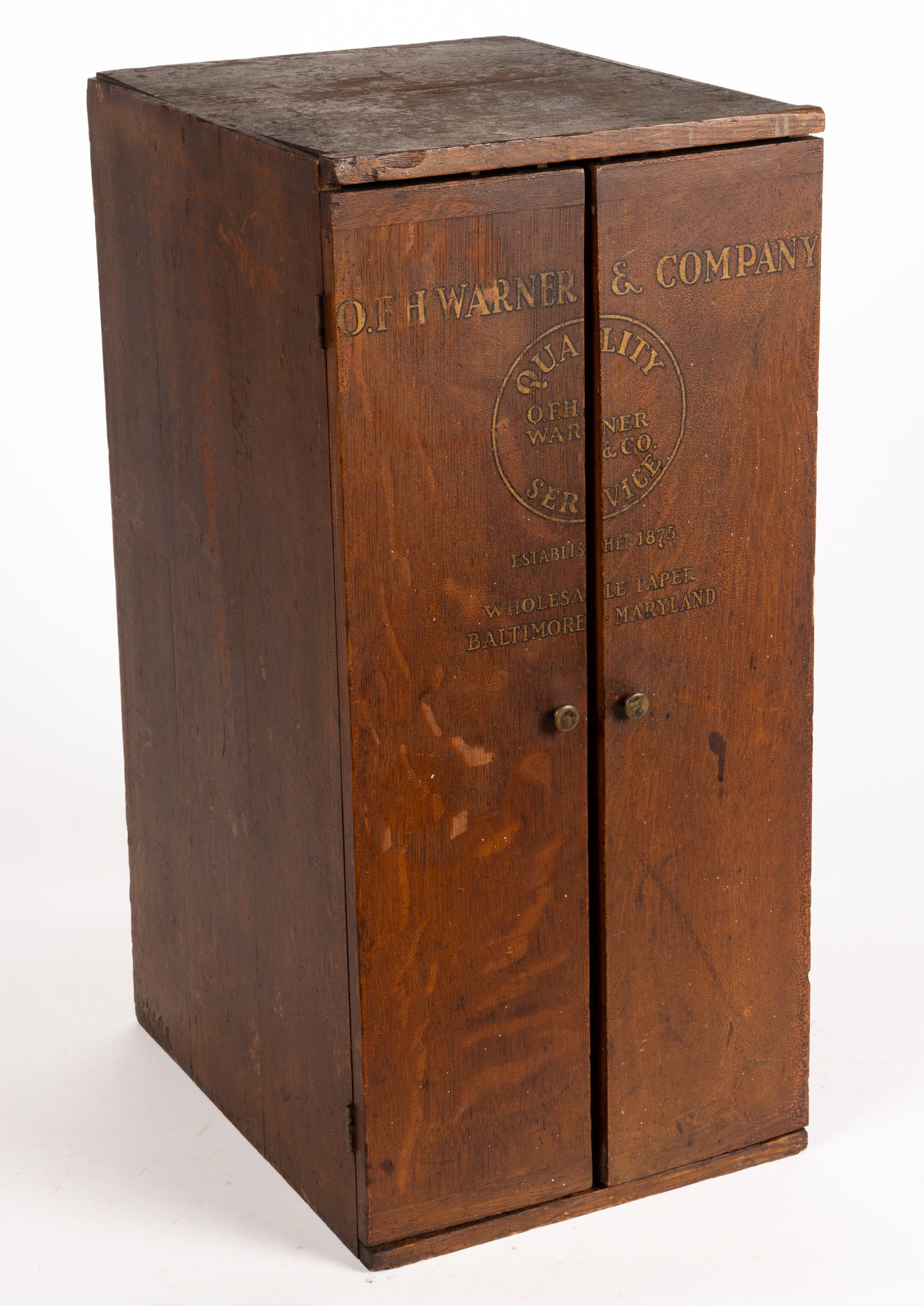 O.F.H. WARNER & CO., BALTIMORE, MARYLAND WHOLESALE PAPER OAK SAMPLE CABINET (1 of 4)
