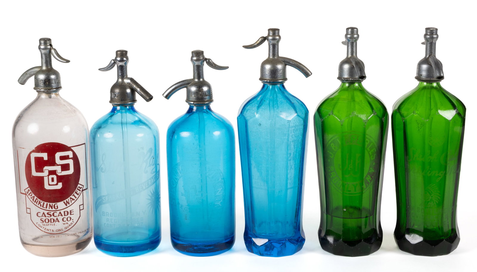 ASSORTED VINTAGE BACK BAR SELTZER BOTTLES, LOT OF SIX (1 of 1)