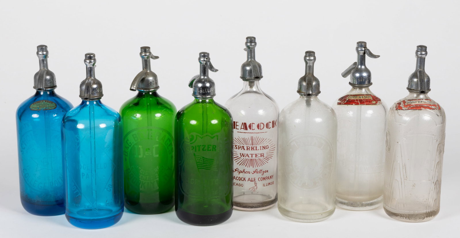 ASSORTED VINTAGE BACK BAR SELTZER BOTTLES, LOT OF EIGHT (1 of 2)