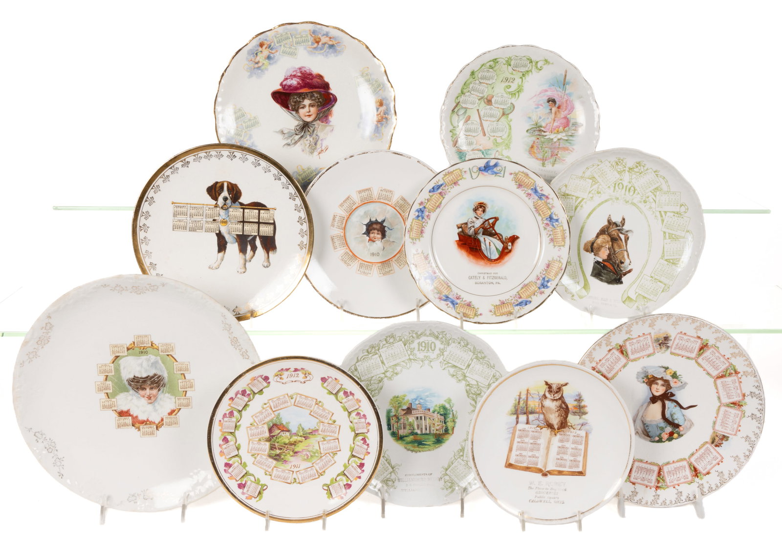 ASSORTED CERAMIC ADVERTISING CALENDAR PLATES AND SIMILAR ARTICLES, LOT OF 11 (1 of 1)