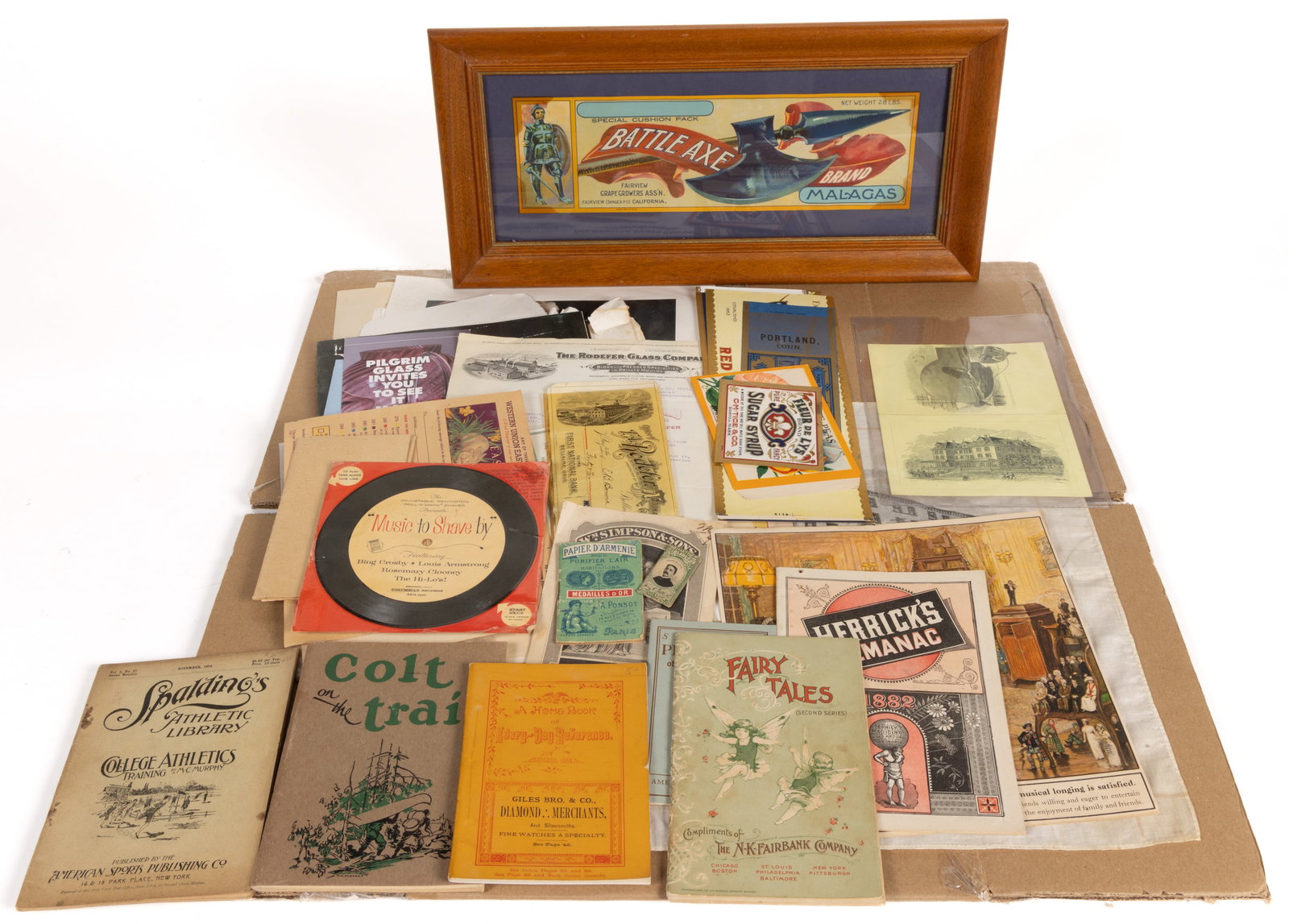 ASSORTED GLASS AND OTHER ADVERTISING EPHEMERA, UNCOUNTED LOT (1 of 2)