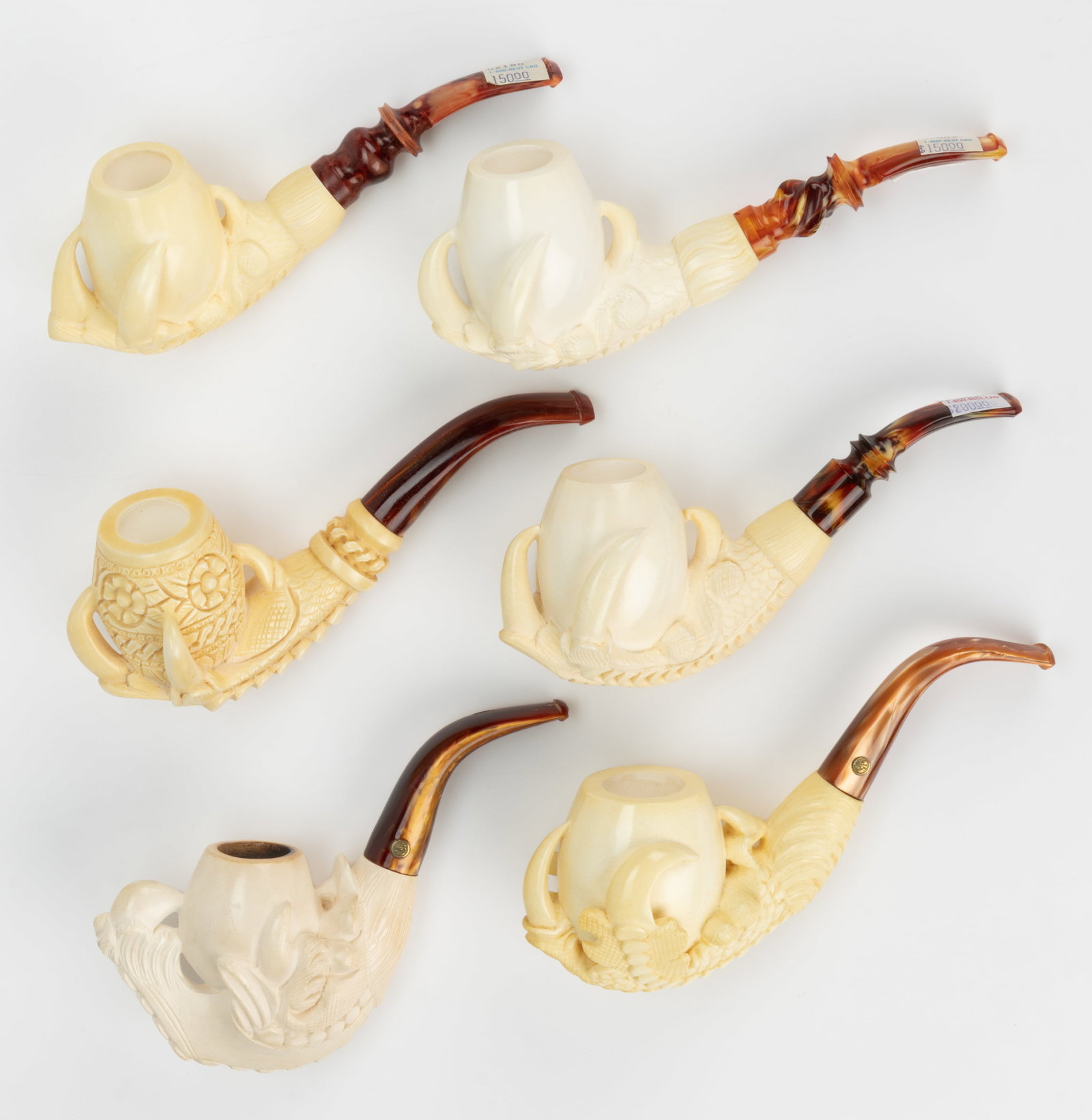 CAO AND OTHER CLAW AND EGG CARVED MEERSCHAUM PIPES, LOT OF SIX (1 of 2)