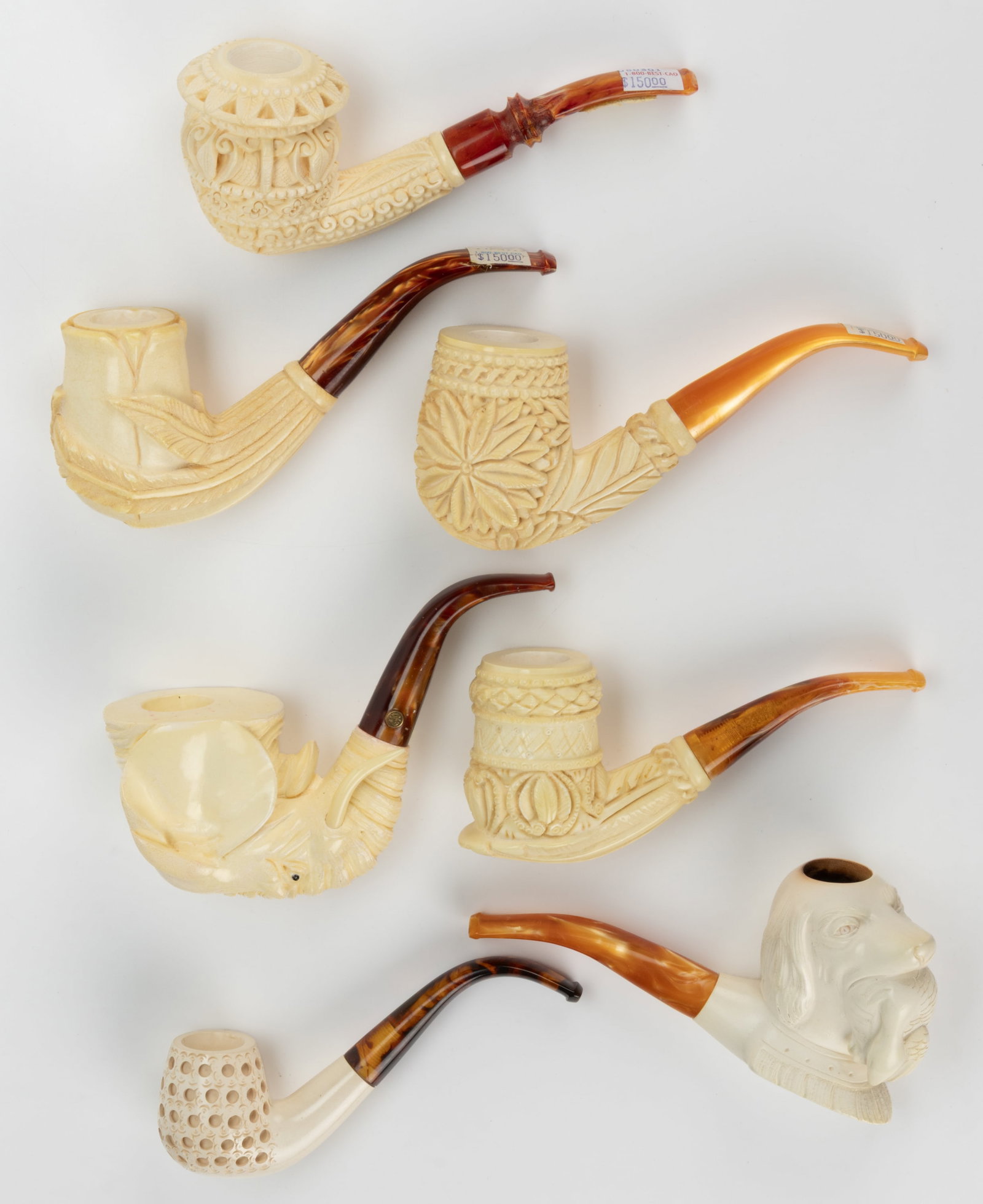 CAO AND OTHER NATURALISTIC / ANIMAL CARVED MEERSCHAUM PIPES, LOT OF SEVEN (1 of 2)