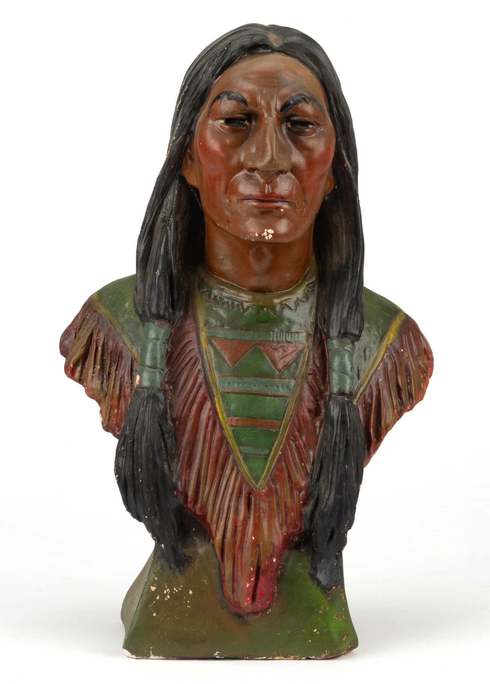 NATIVE AMERICAN CHALKWARE COUNTRY STORE COUNTER-TOP DISPLAY / ADVERTISING BUST OF IRON TAIL (1 of 4)