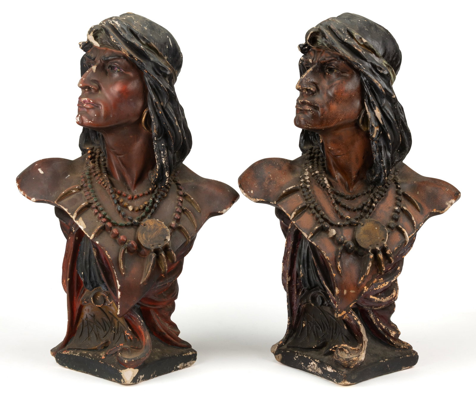 NATIVE AMERICAN CHALKWARE COUNTRY STORE COUNTER-TOP DISPLAY / ADVERTISING BUSTS OF HIAWATHA, LOT OF (1 of 5)