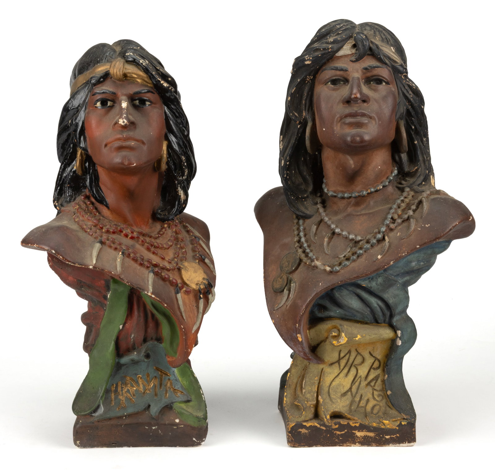NATIVE AMERICAN CHALKWARE COUNTRY STORE COUNTER-TOP DISPLAY / ADVERTISING BUSTS, LOT OF TWO (1 of 4)