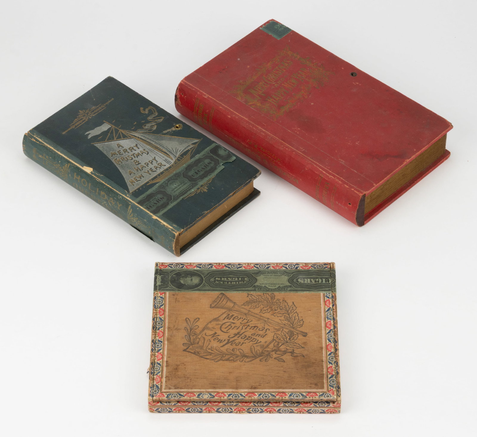 ASSORTED CHRISTMAS ADVERTISING CIGAR BOXES, LOT OF THREE (1 of 1)