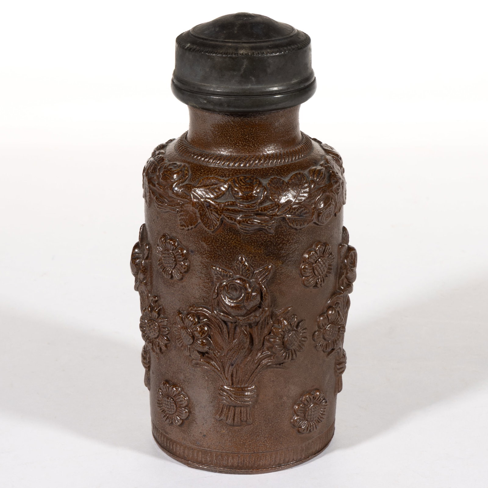 FRENCH BEAUVAIS BROWN STONEWARE COVERED TOBACCO JAR (1 of 4)