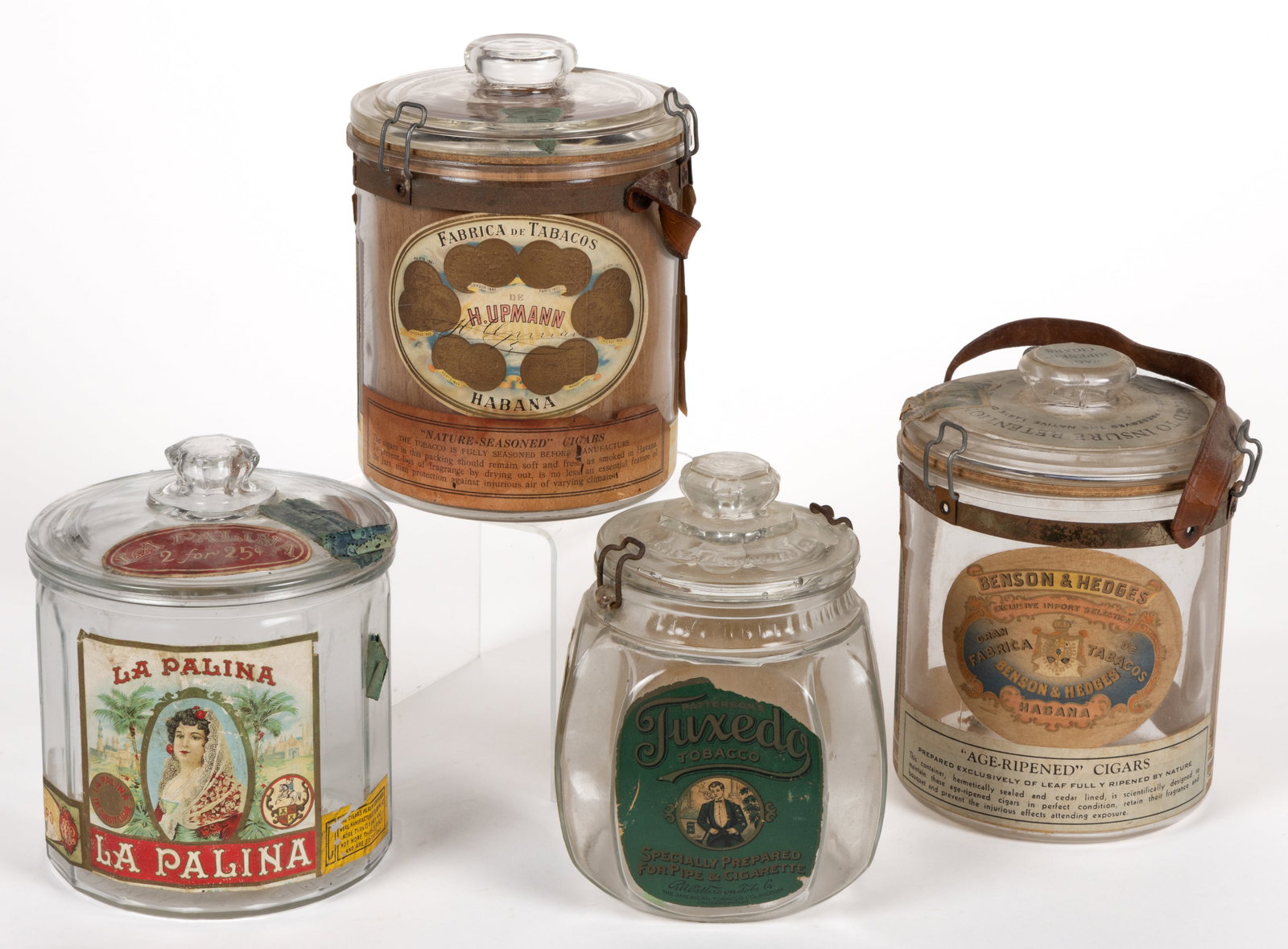 ANTIQUE CIGAR ADVERTISING GLASS HUMIDORS, LOT OF FOUR (1 of 2)