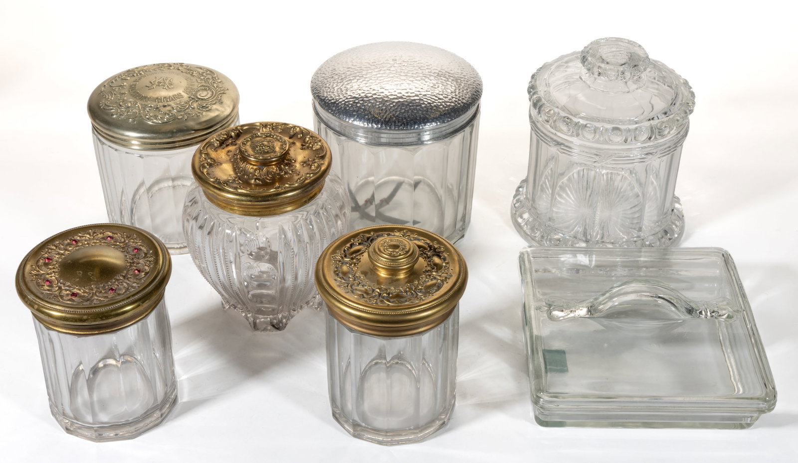 ASSORTED GLASS TOBACCO / CIGAR JARS / HUMIDORS, LOT OF SEVEN (1 of 1)