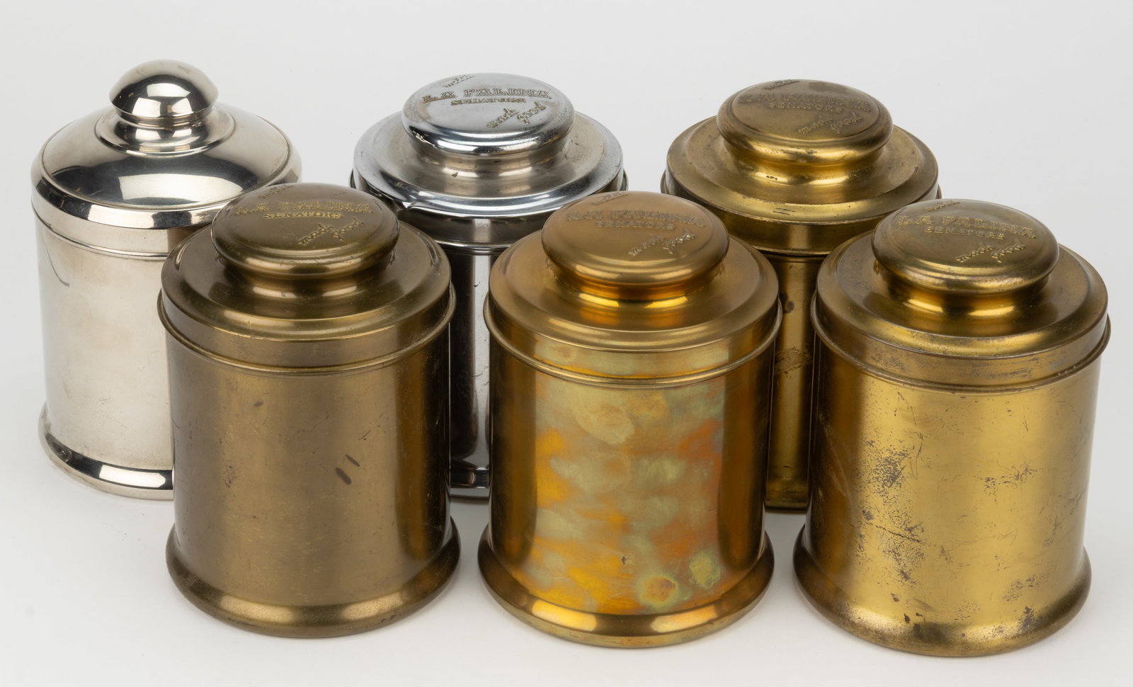 ASSORTED METAL ADVERTISING TOBACCO / CIGAR HUMIDORS / TINS, LOT OF SIX (1 of 1)