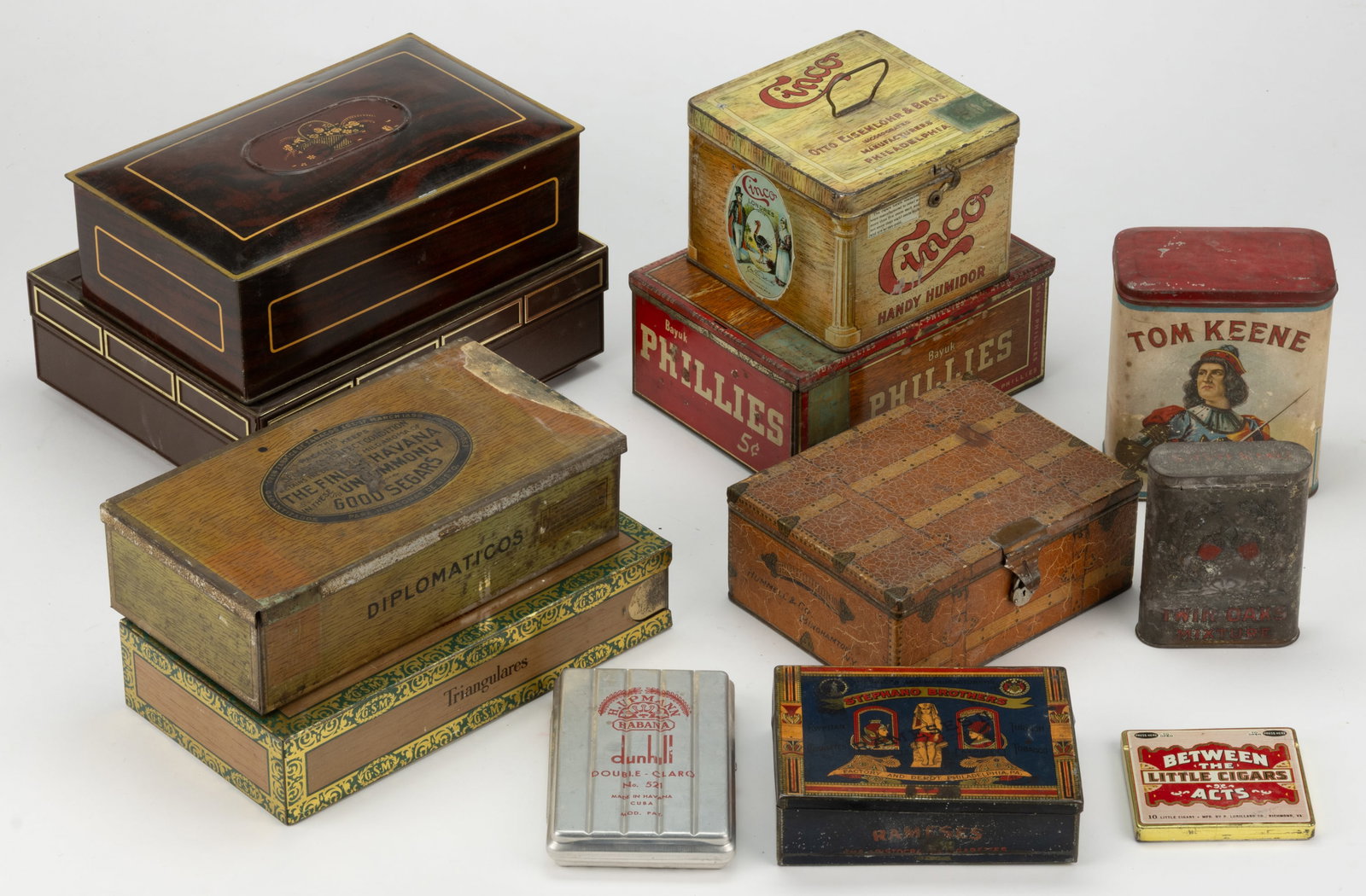ASSORTED ADVERTISING TOBACCO TINS AND RELATED ARTICLES, LOT OF 12 (1 of 1)