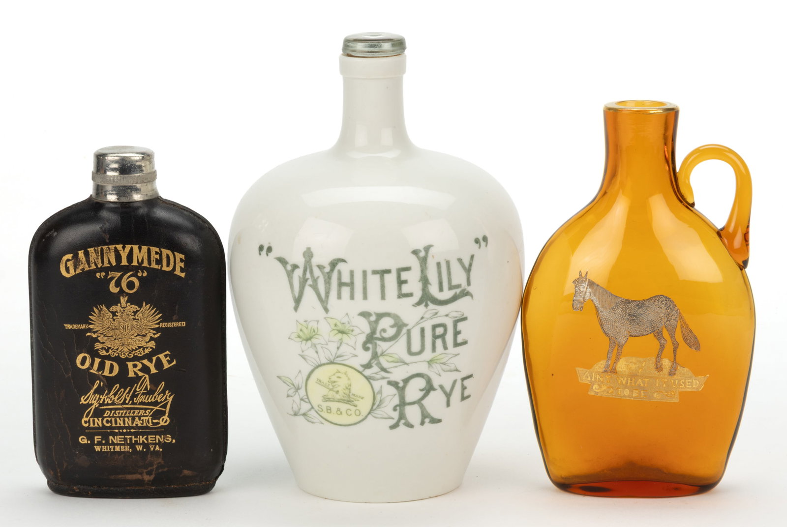 ASSORTED WHISKEY FLASKS AND JUG, LOT OF THREE (1 of 1)
