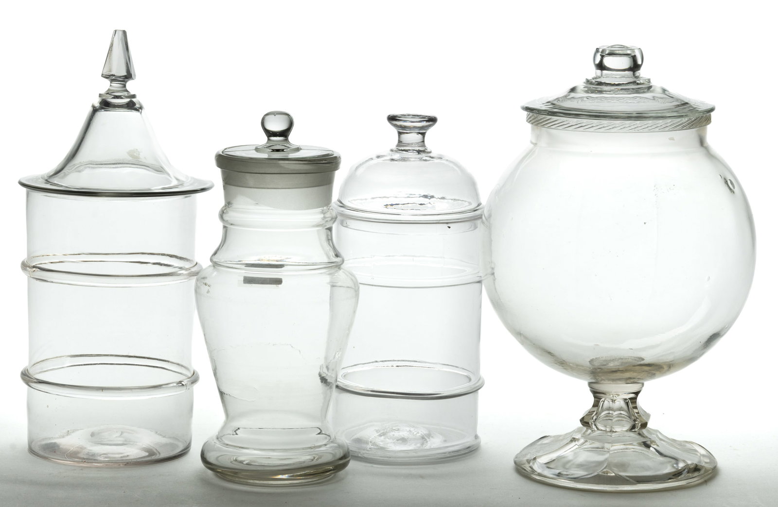ASSORTED GLASS APOTHECARY / STORE COVERED JARS, LOT OF FOUR (1 of 1)