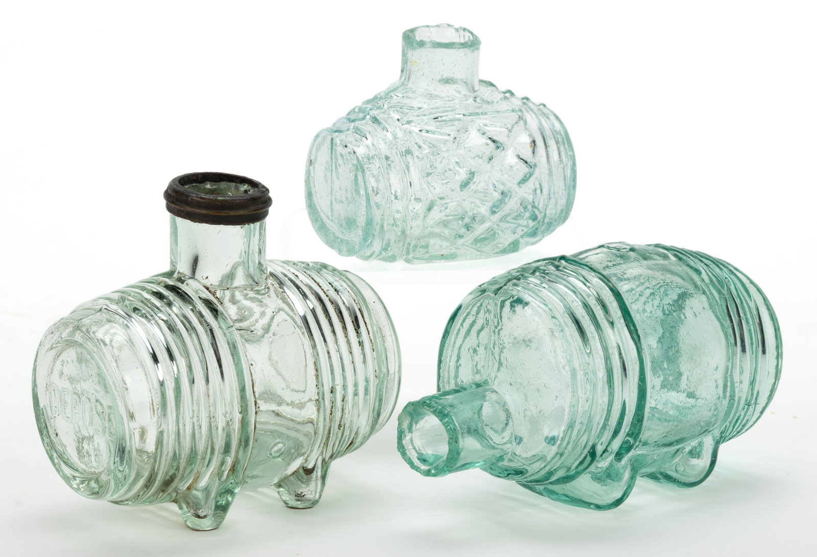 ASSORTED BARREL FIGURAL INKWELLS / BOTTLES, LOT OF THREE (1 of 1)