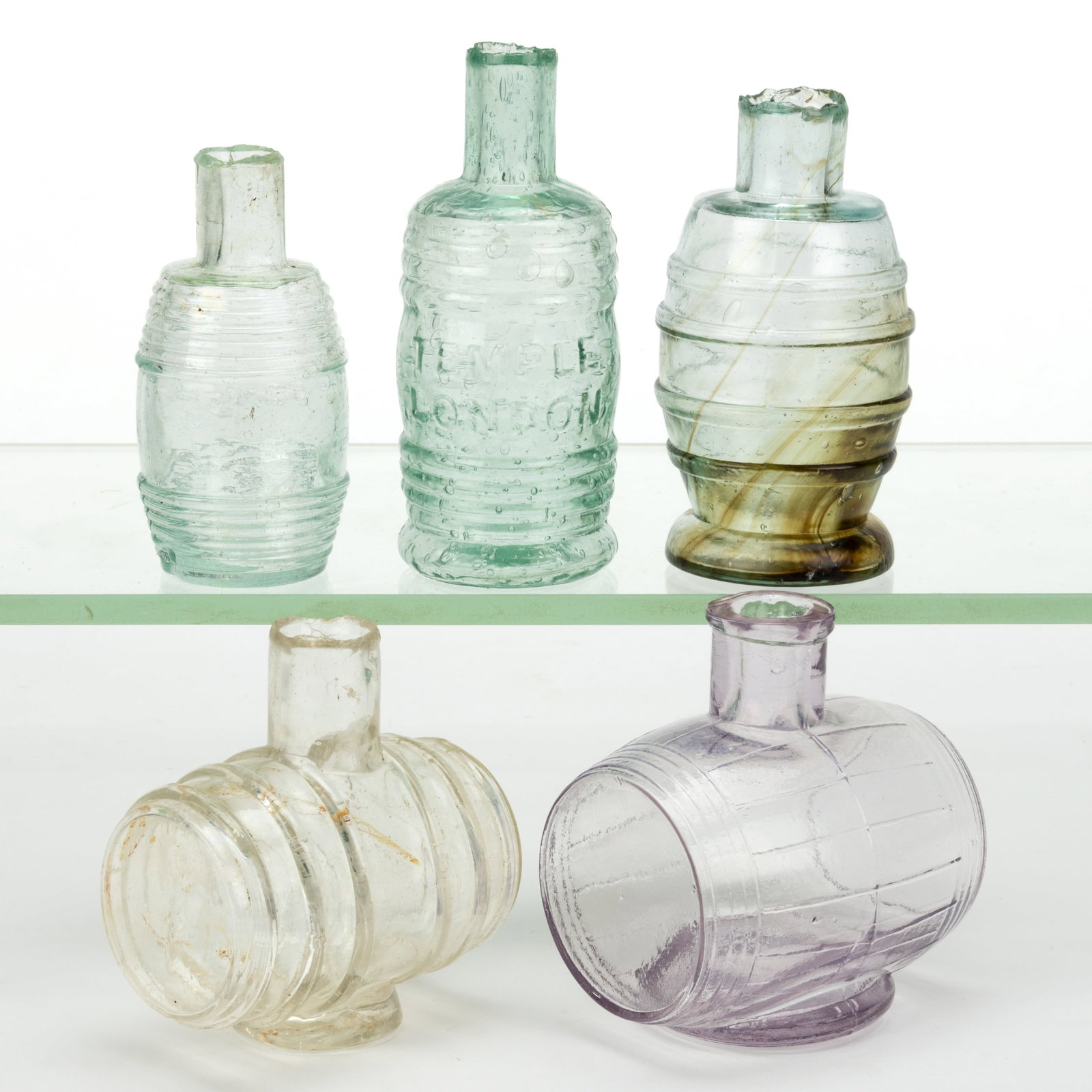 ASSORTED BARREL FIGURAL INKWELLS / BOTTLES, LOT OF FIVE (1 of 1)
