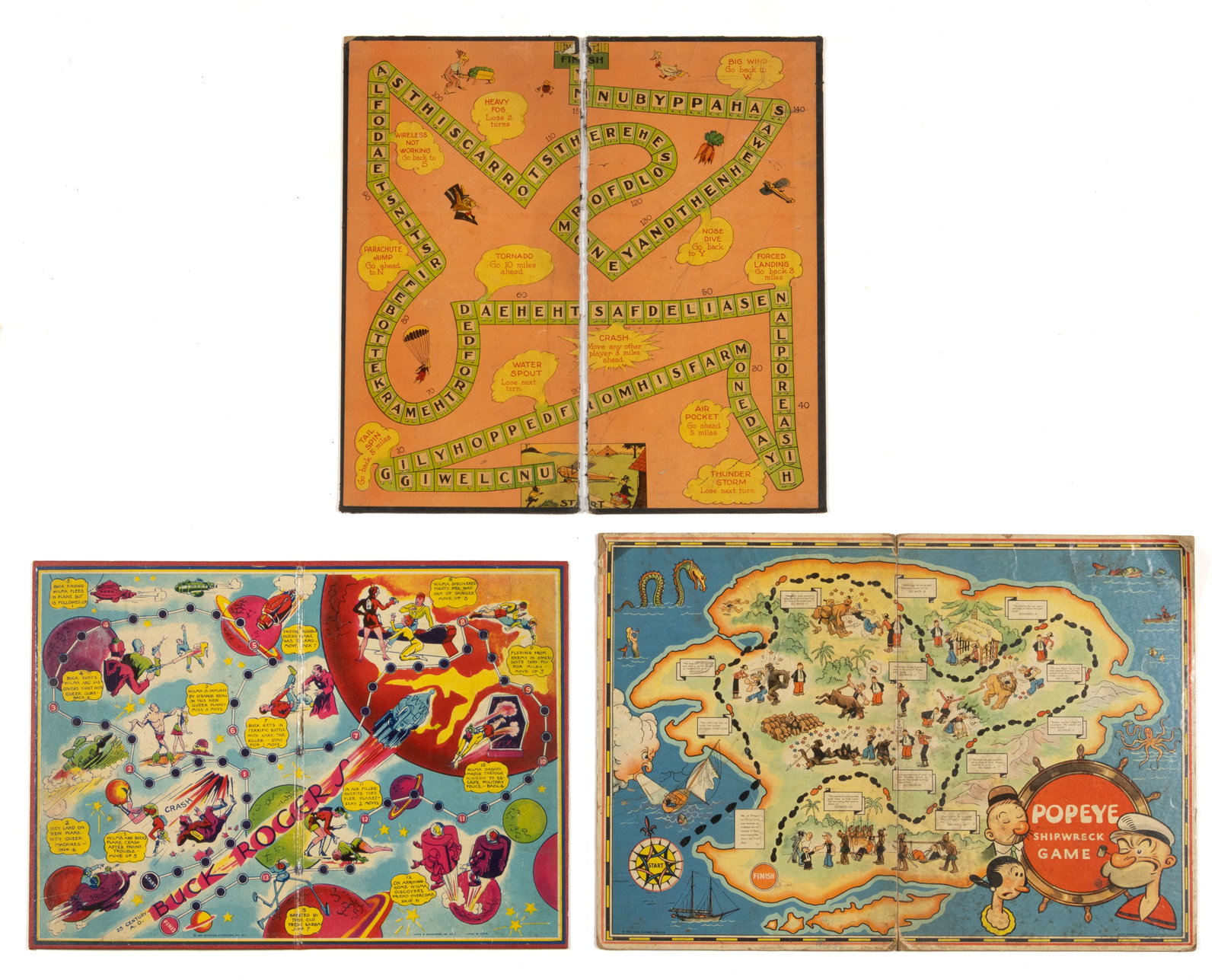 VINTAGE LITHOGRAPHED GAME BOARDS, LOT OF THREE (1 of 2)