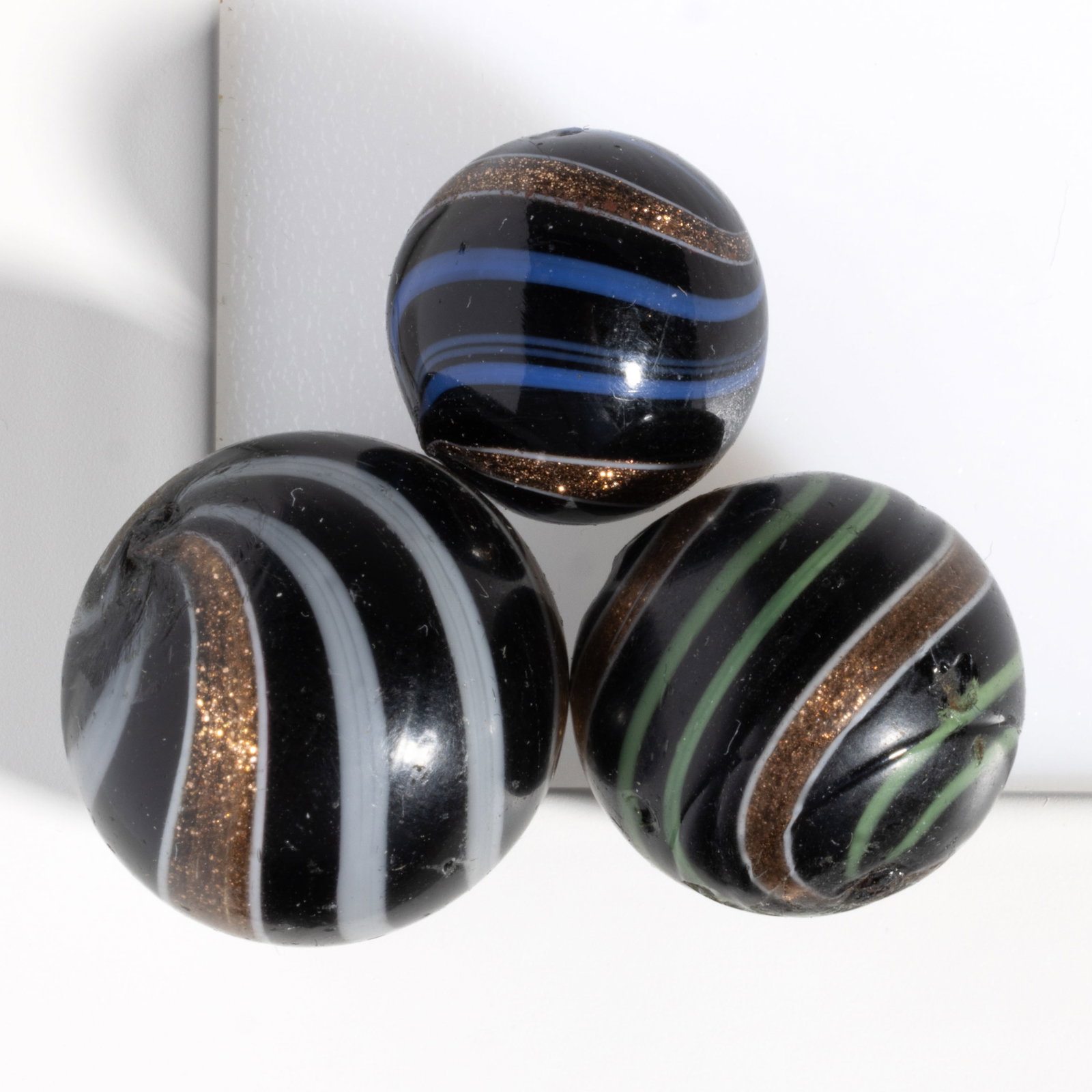 ANTIQUE OPAQUE SWIRL GLASS MARBLES, LOT OF THREE (1 of 2)