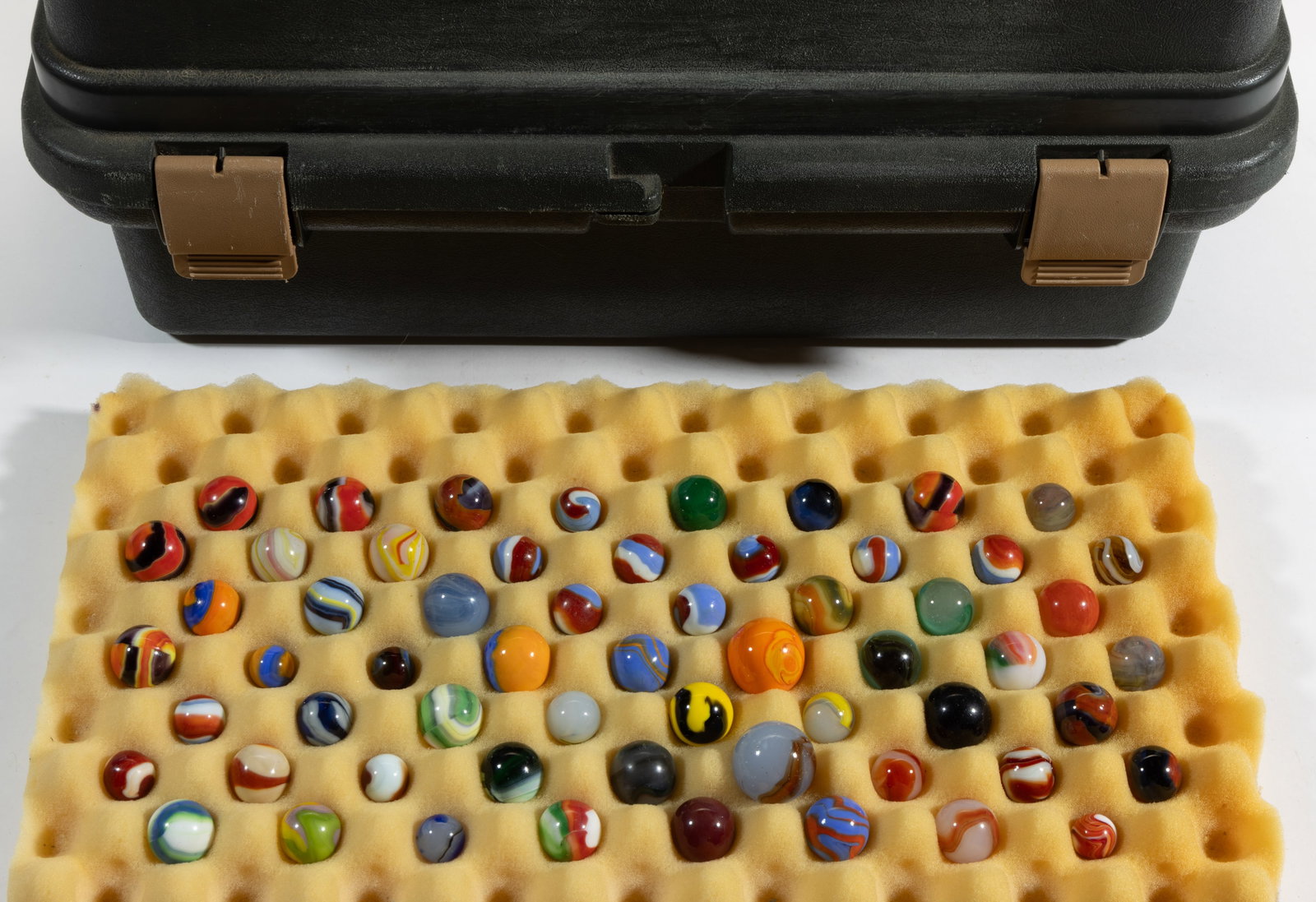 ASSORTED GLASS MACHINE-MADE MARBLES, LOT OF 59 (1 of 1)