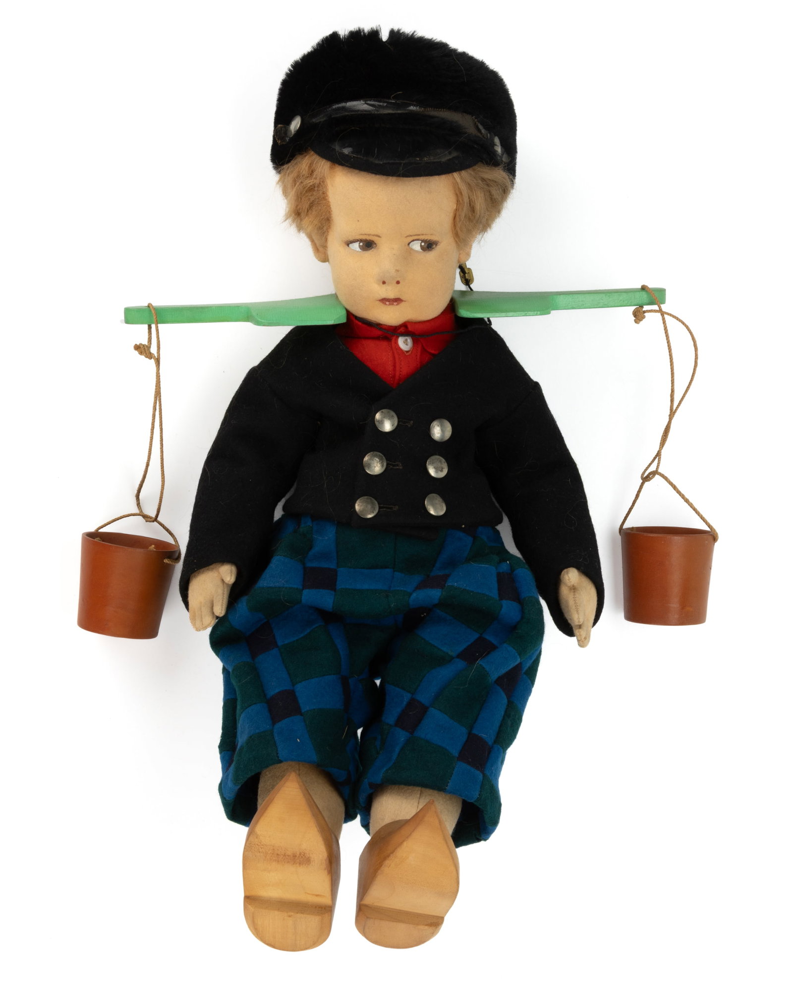 ITALIAN LENCI "SERIES 300" CLOTH AND FELT BOY DOLL WITH ORIGINAL TAG: ITALIAN LENCI "SERIES 300" CLOTH AND FELT BOY DOLL WITH ORIGINAL TAG, painted facial features including side glancing eyes in brown and white and a closed mouth, strawberry blonde