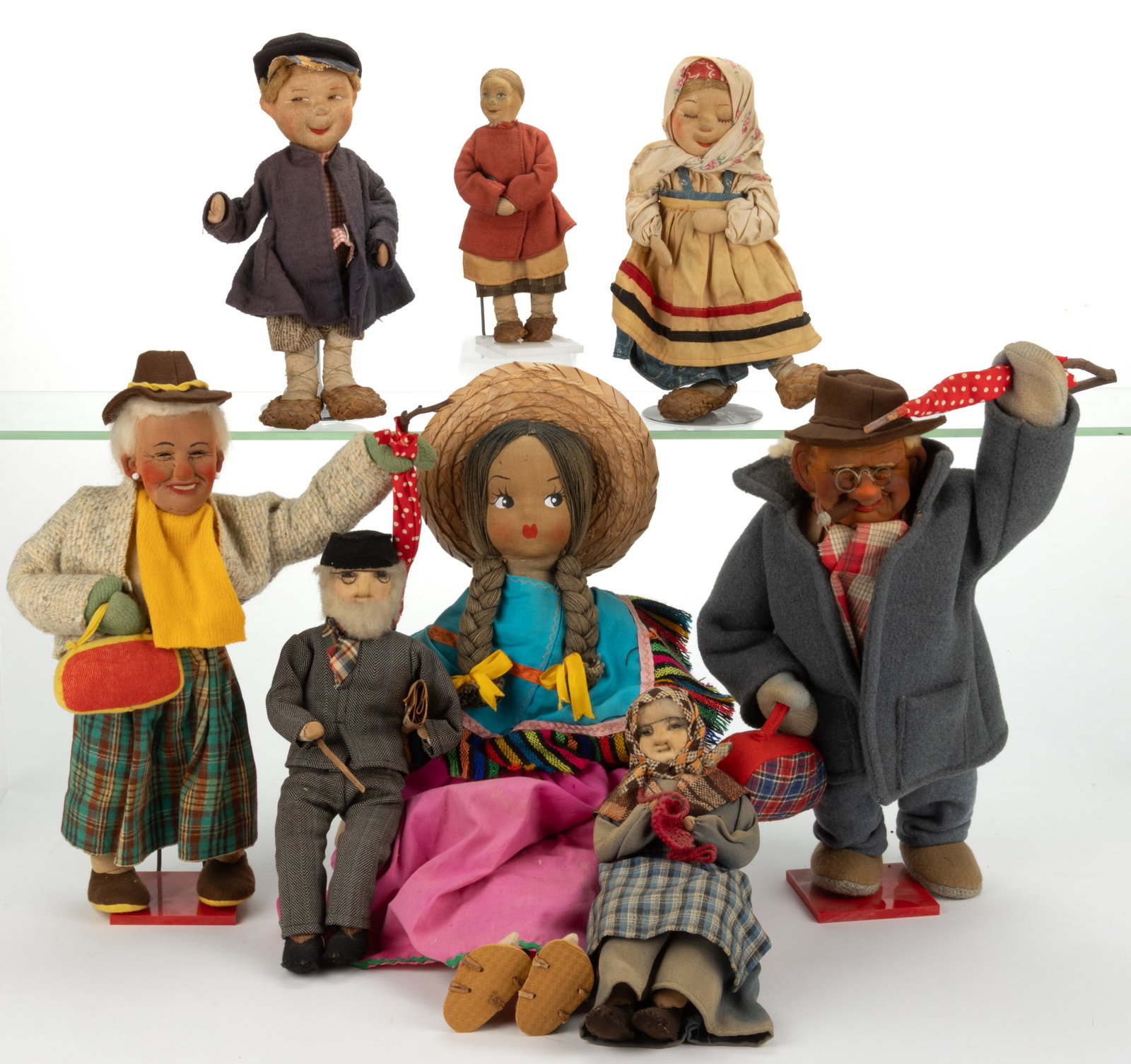 ASSORTED CLOTH AND STOCKINETTE DOLLS, LOT OF EIGHT (1 of 1)