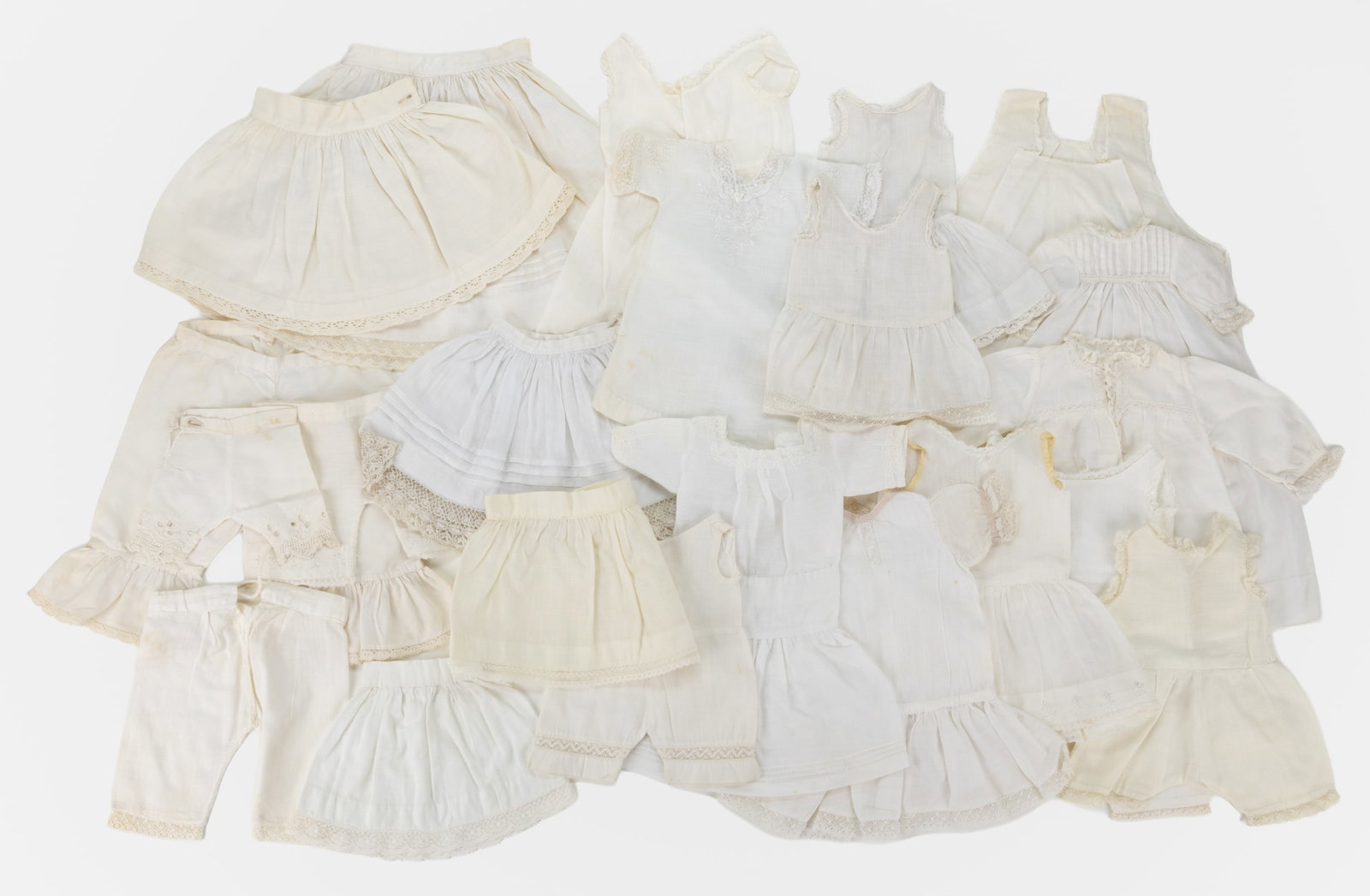 ASSORTED VINTAGE DOLL DRESSES AND UNDERGARMENTS, LOT OF 22 (1 of 1)